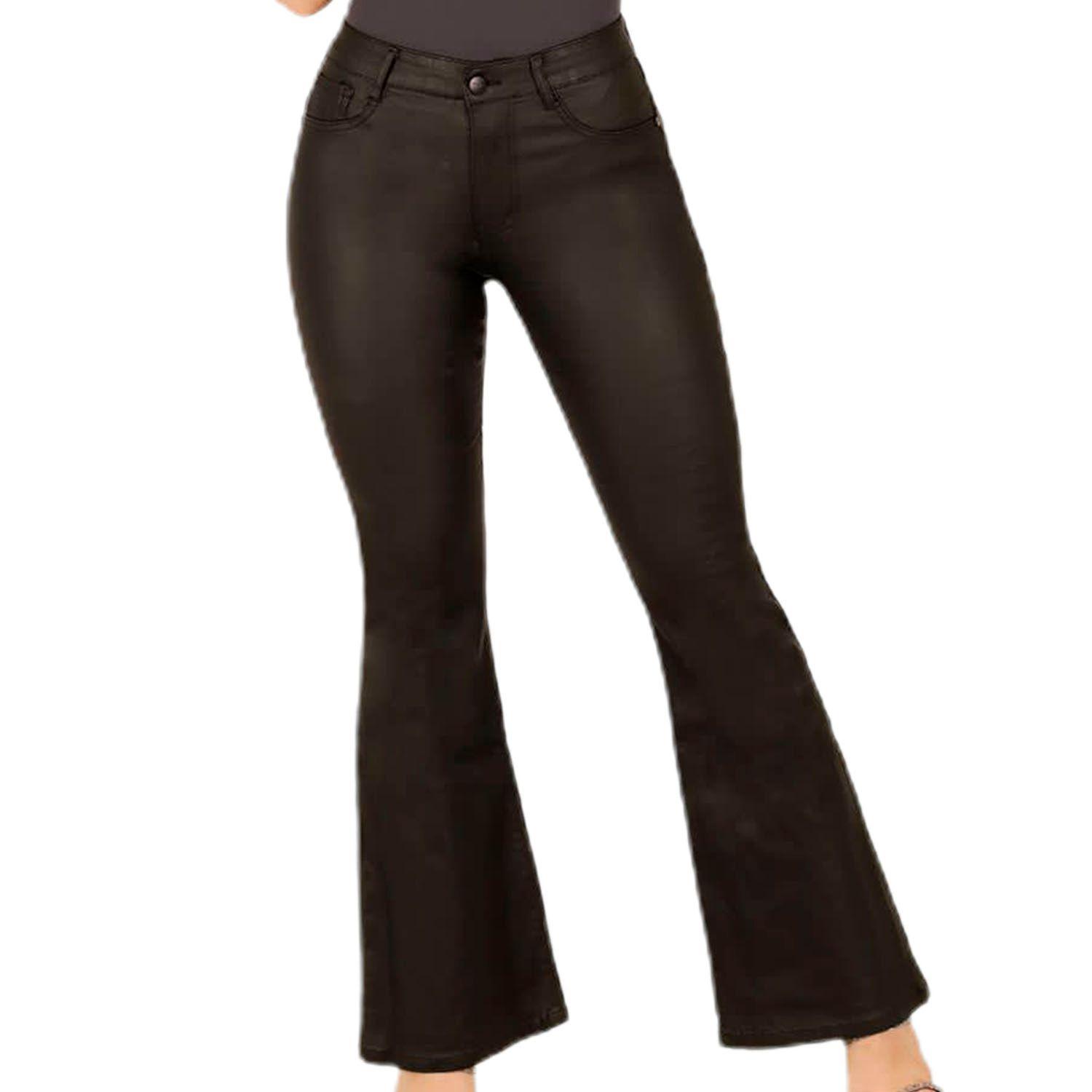 Jeans Ecocuero Acampanado Mujer Push Up J85-1