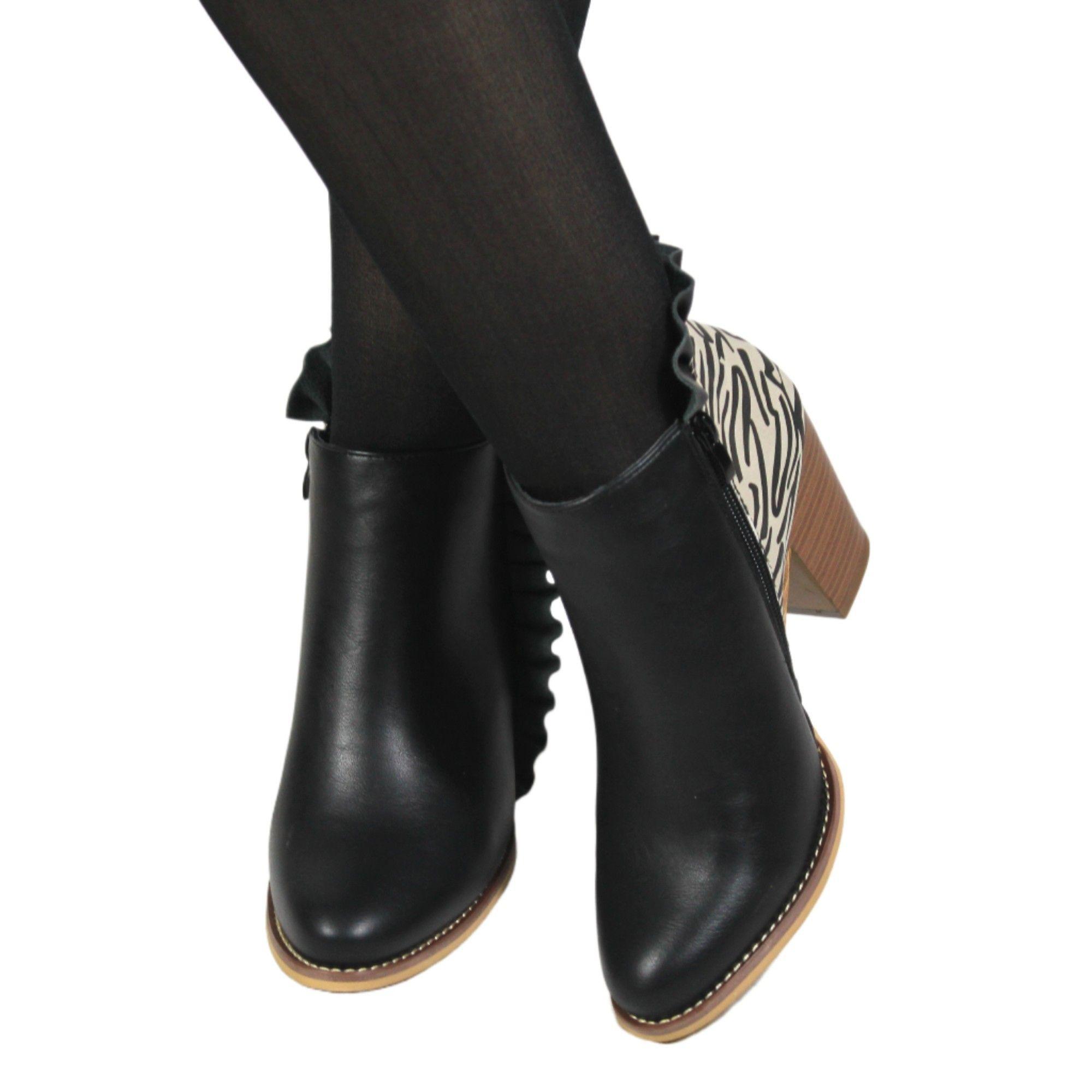 Botin Mujer Print Taco Medio 16 Yassne Negro-2