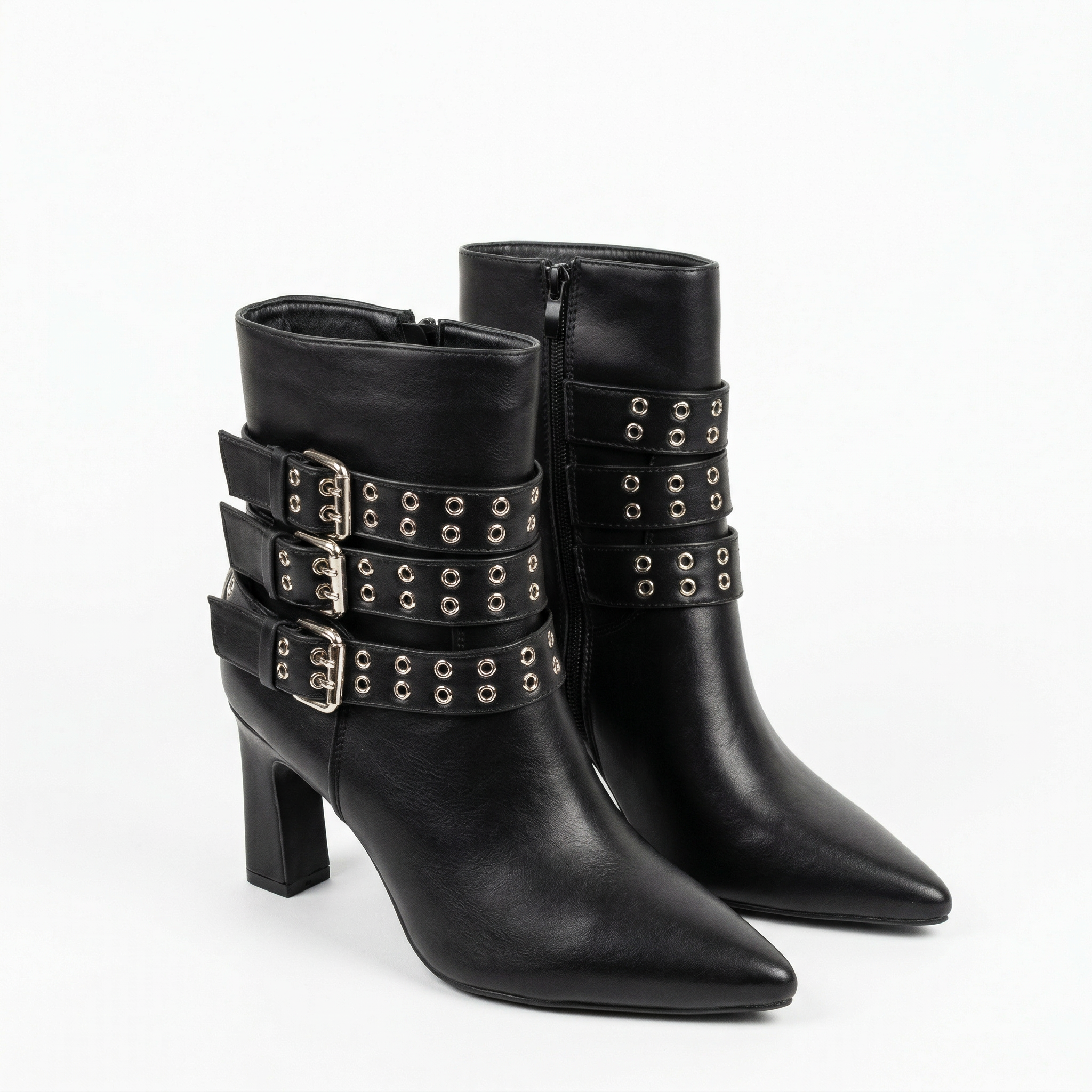 Botín Mujer Rockero Hebillas Taco Cuadrado PG5351-2