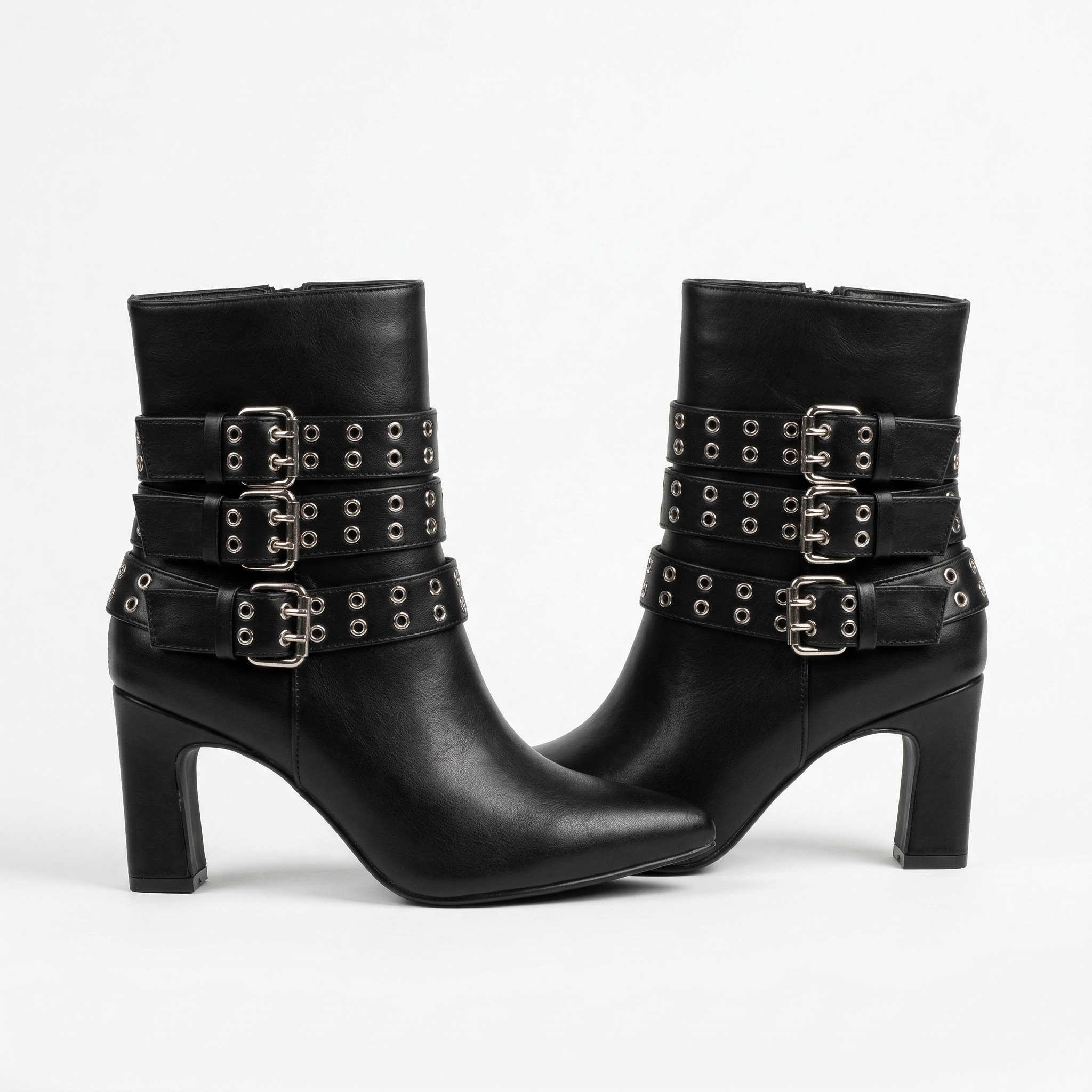 Botín Mujer Rockero Hebillas Taco Cuadrado PG5351-3