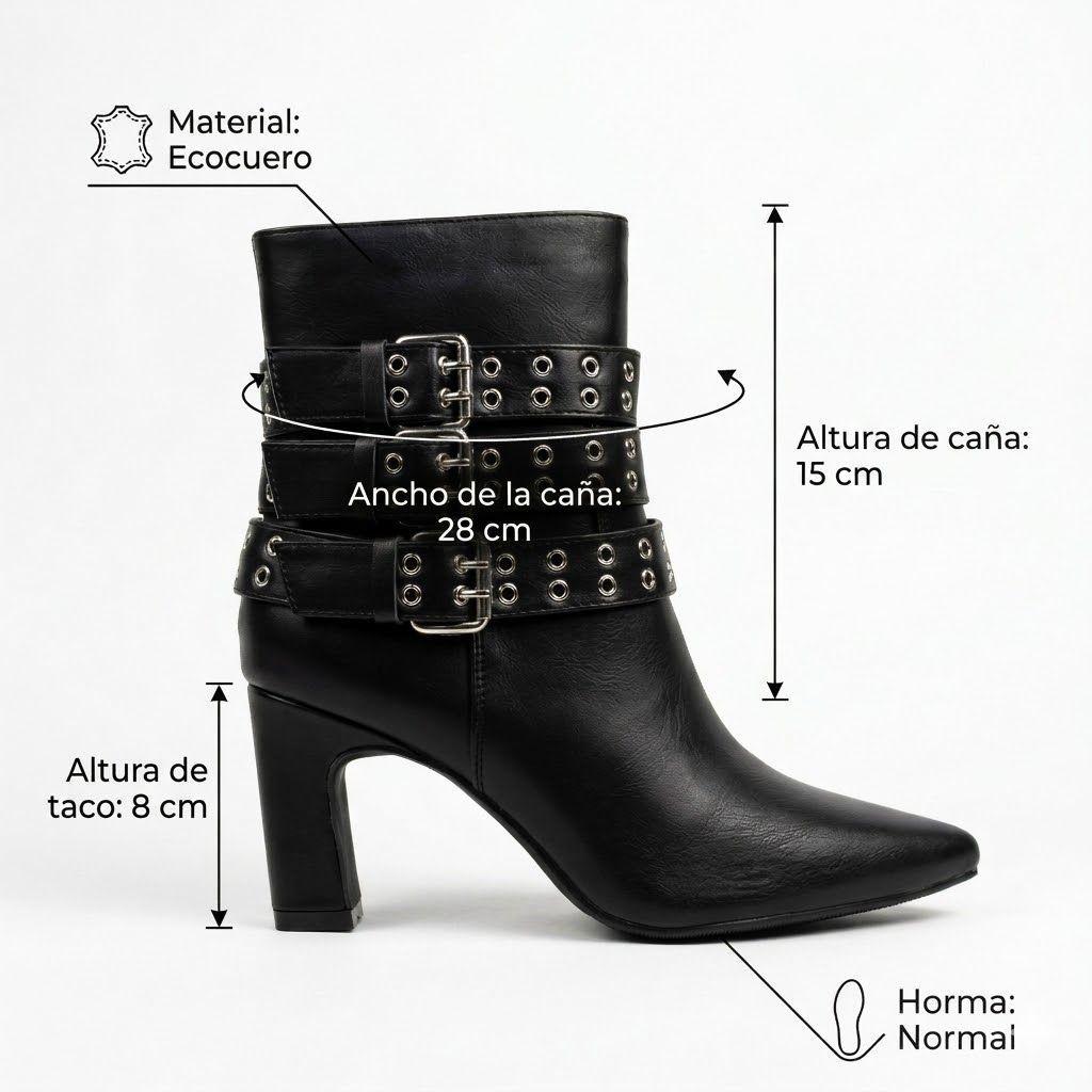 Botín Mujer Rockero Hebillas Taco Cuadrado PG5351-6