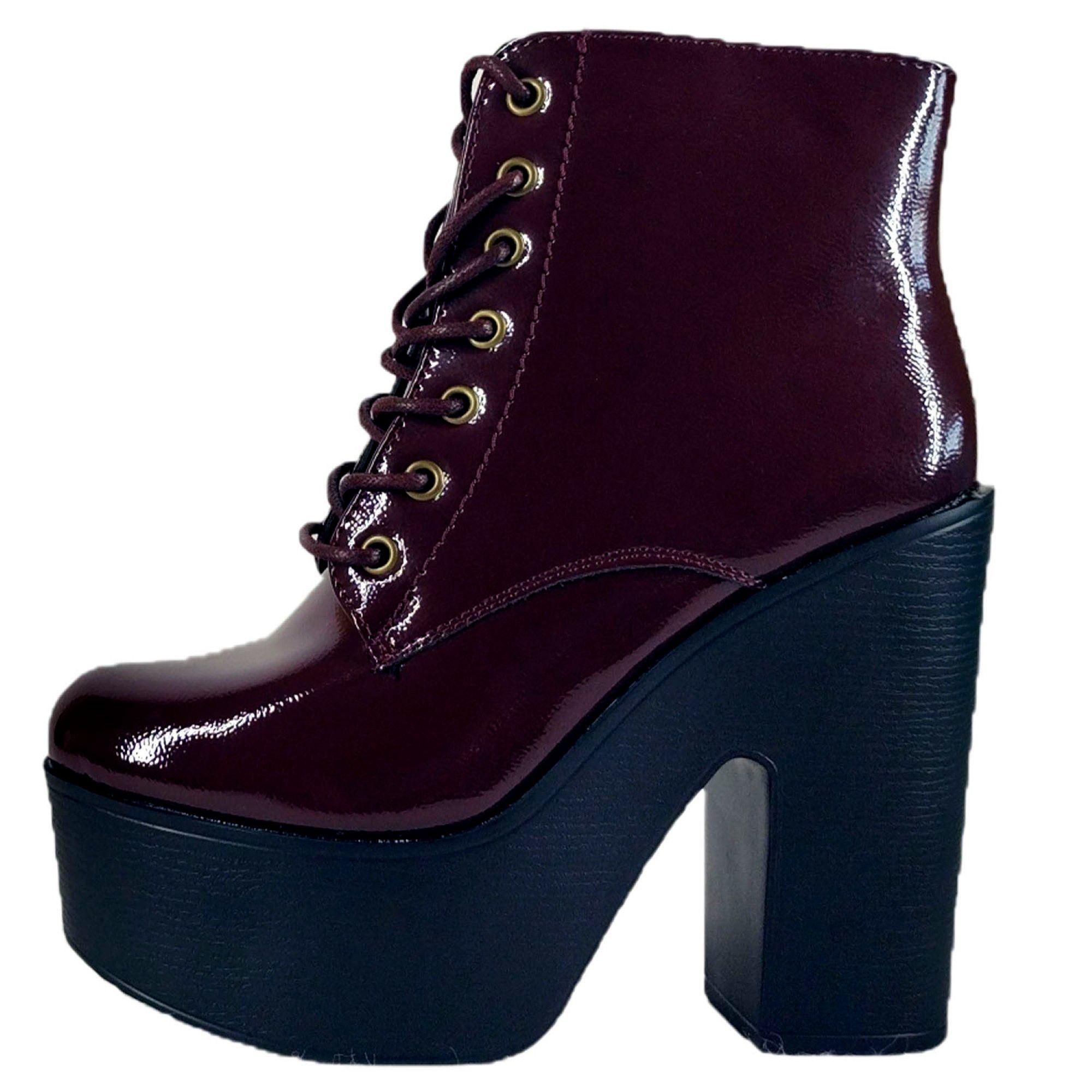 Botin Charol Taco Alto con Plataforma 60 Yassne Burdeo-0