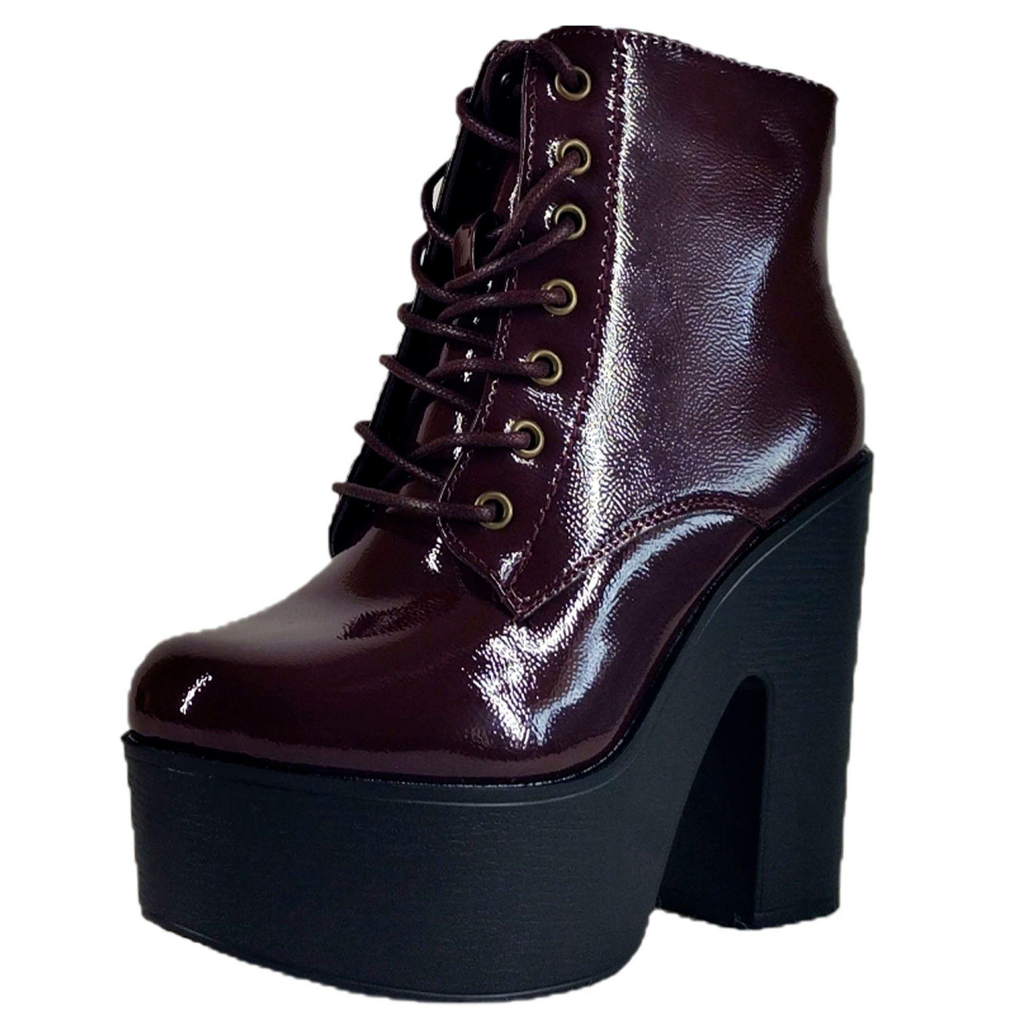 Botin Charol Taco Alto con Plataforma 60 Yassne Burdeo-1