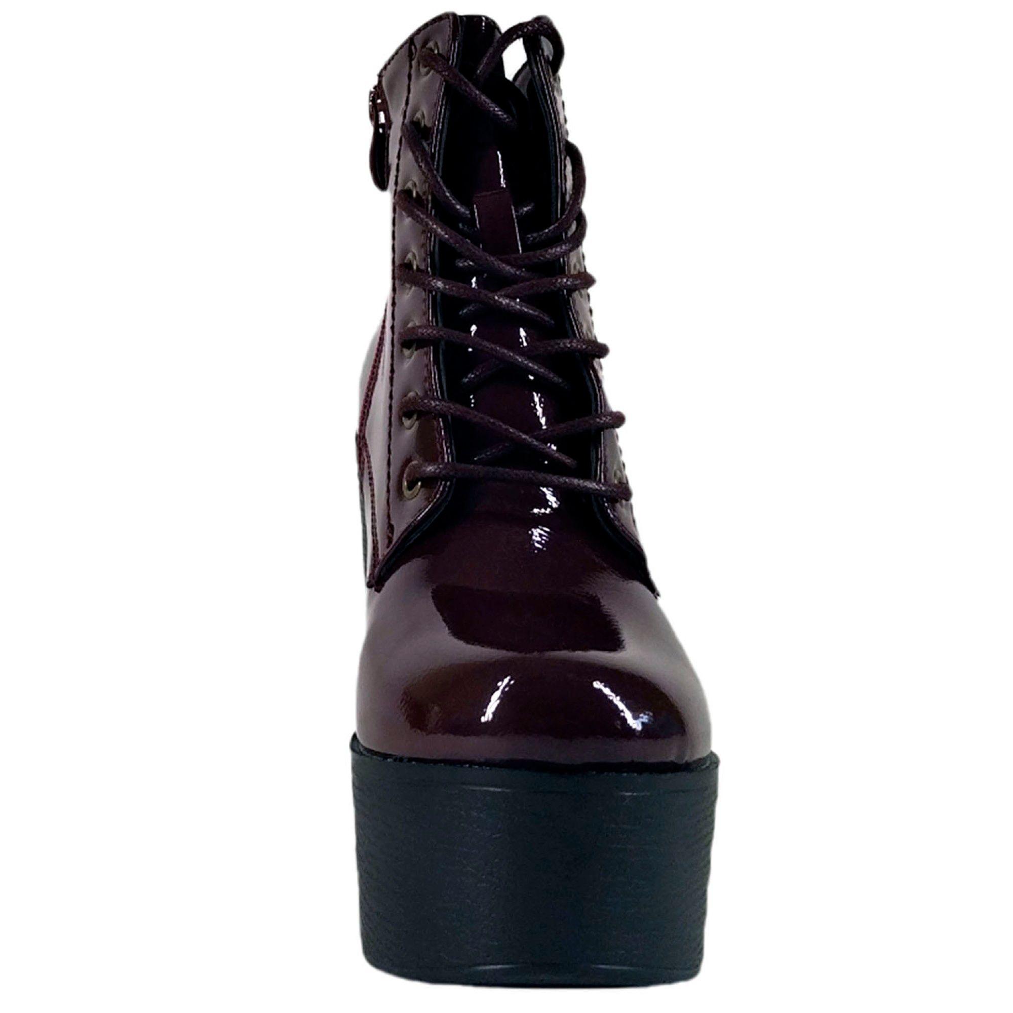 Botin Charol Taco Alto con Plataforma 60 Yassne Burdeo-3