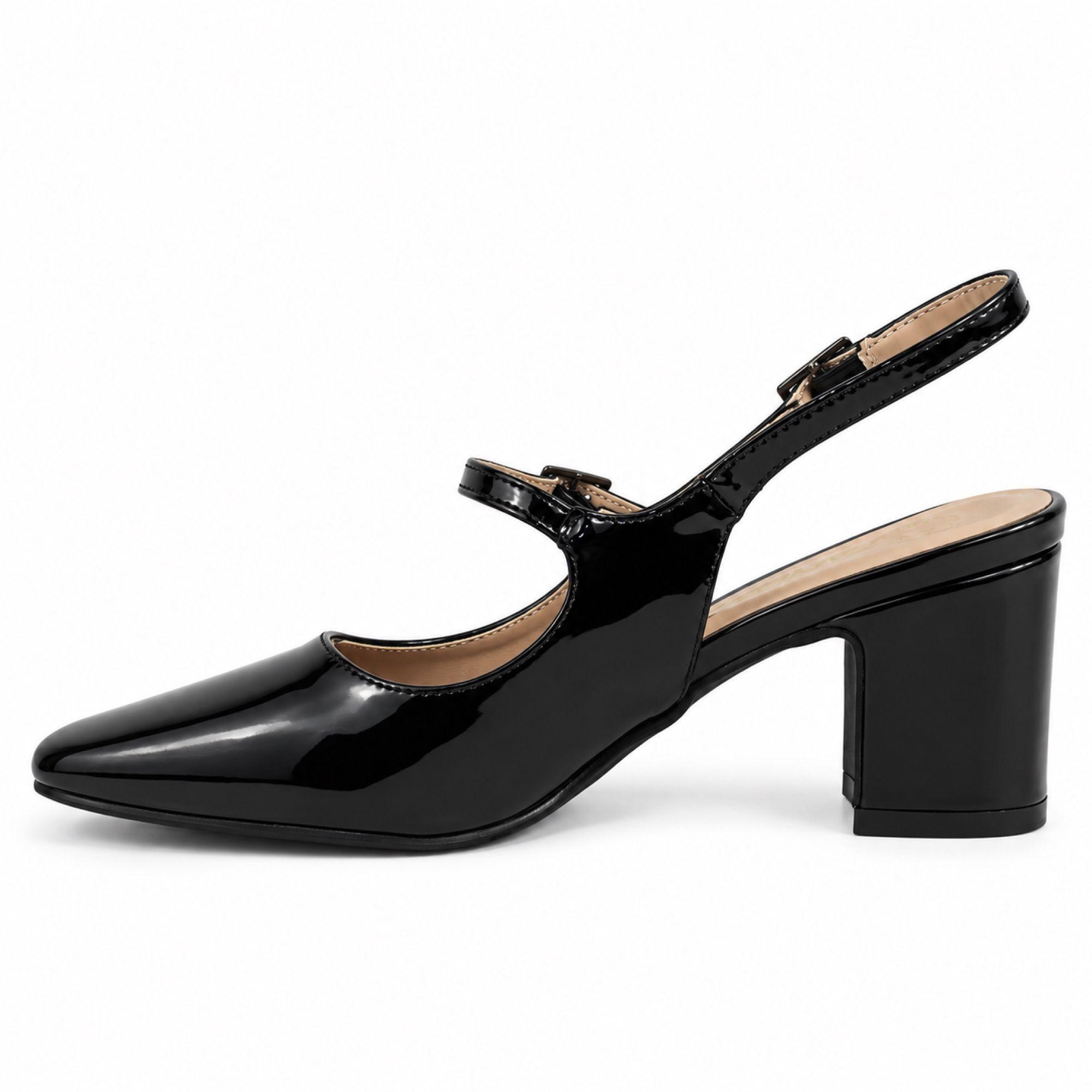 Zapato Mujer Mary Jane Tacón Cuadrado Charol PG6059-4