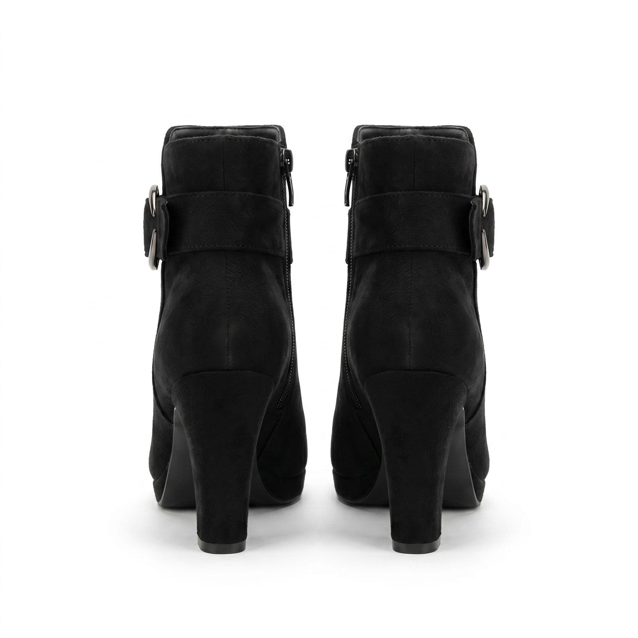 Botín Mujer Gamuza Negro Taco Grueso Plataforma Hebilla-4