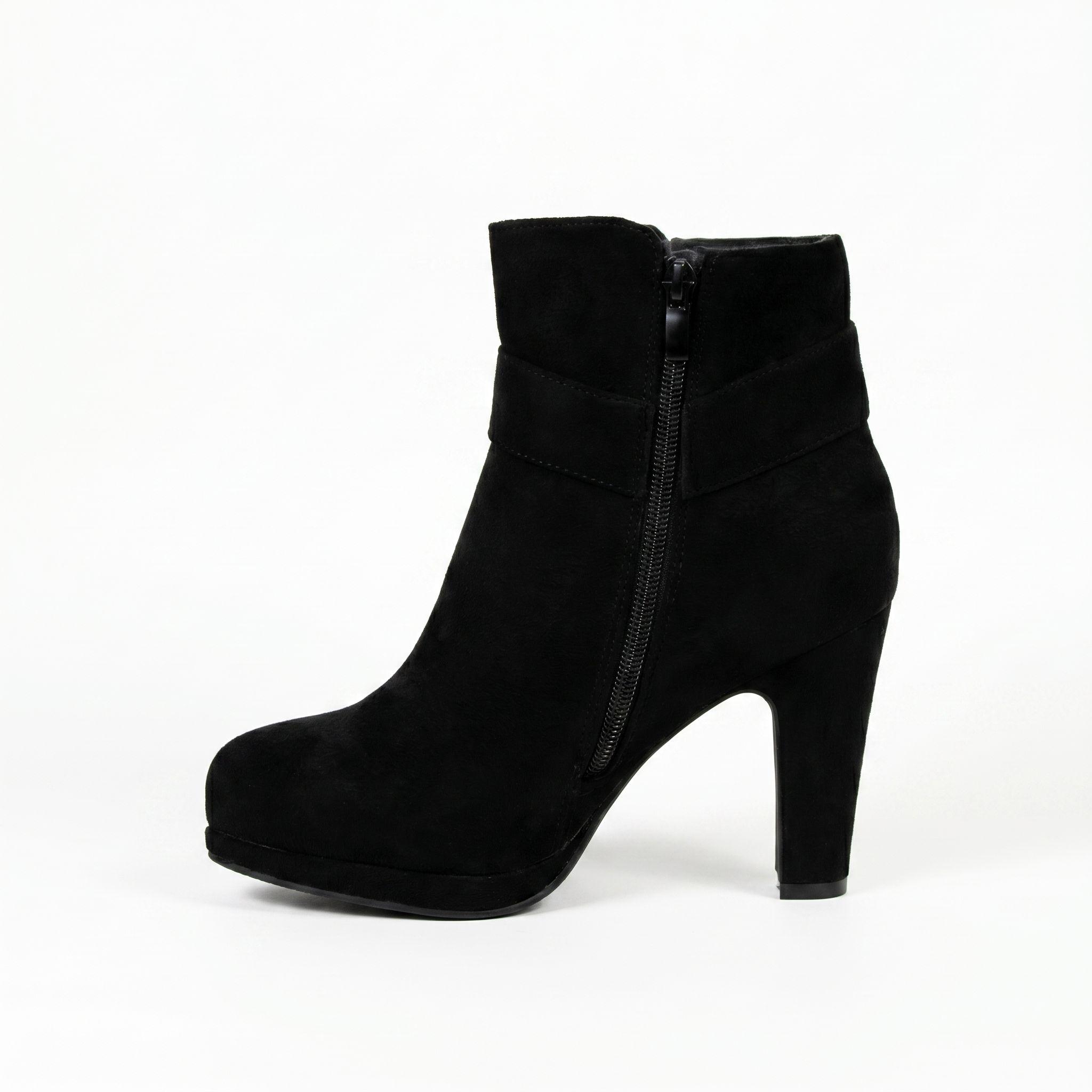 Botín Mujer Gamuza Negro Taco Grueso Plataforma Hebilla-6