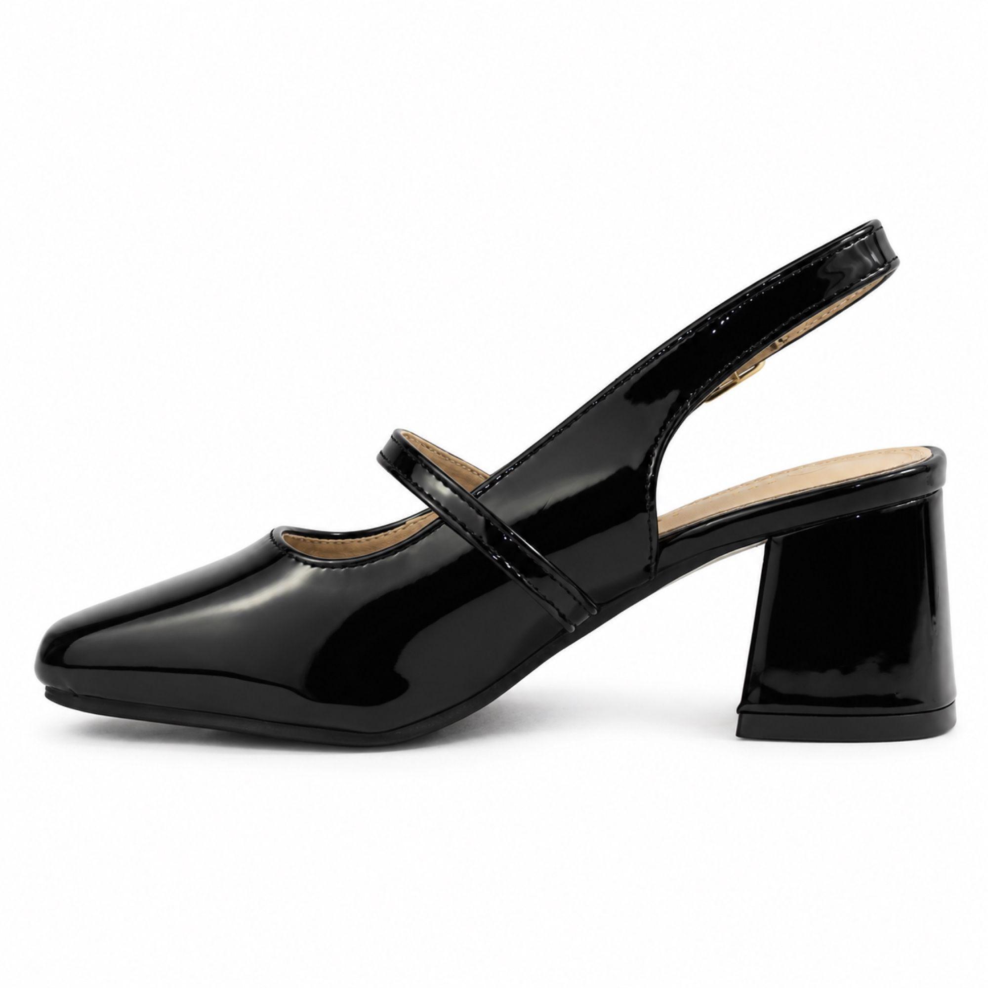 Zapato Charol Mujer Mary Jane Tacón Cuadrado H2705 Negro-4