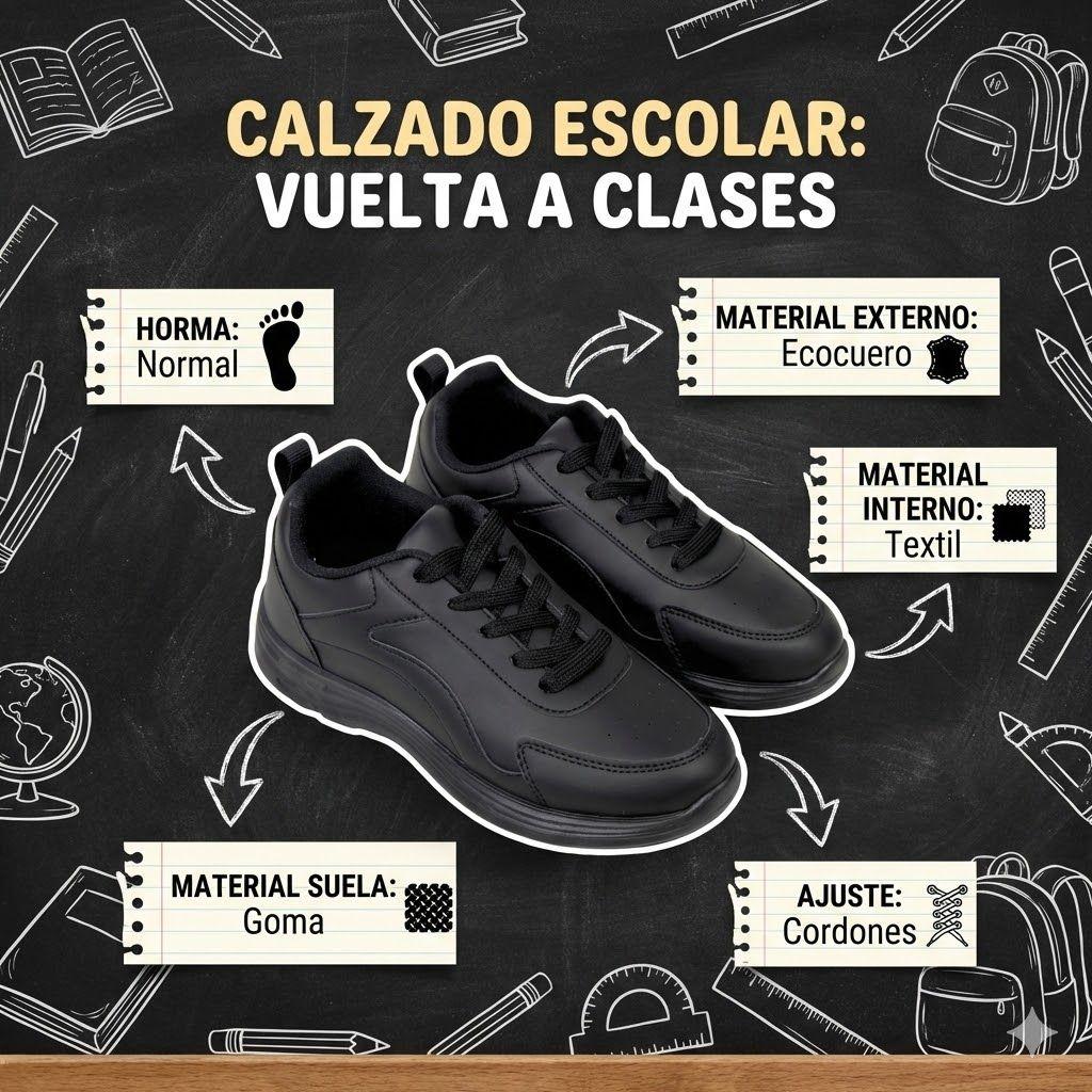 Zapatilla Escolar con cordón TH-003 Black Negro-4