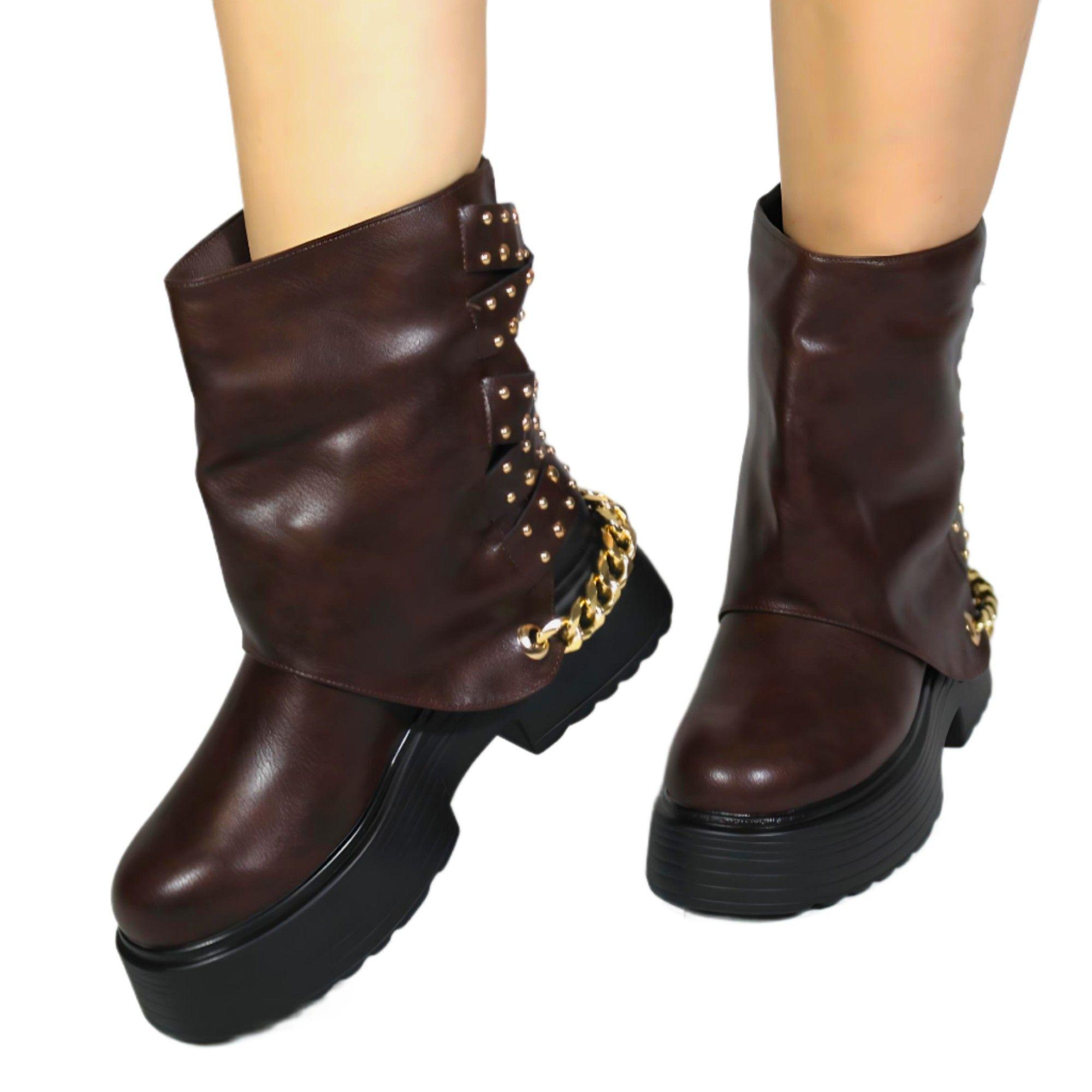 Bota Mujer Biker Tachas 18 Yassne Café-2
