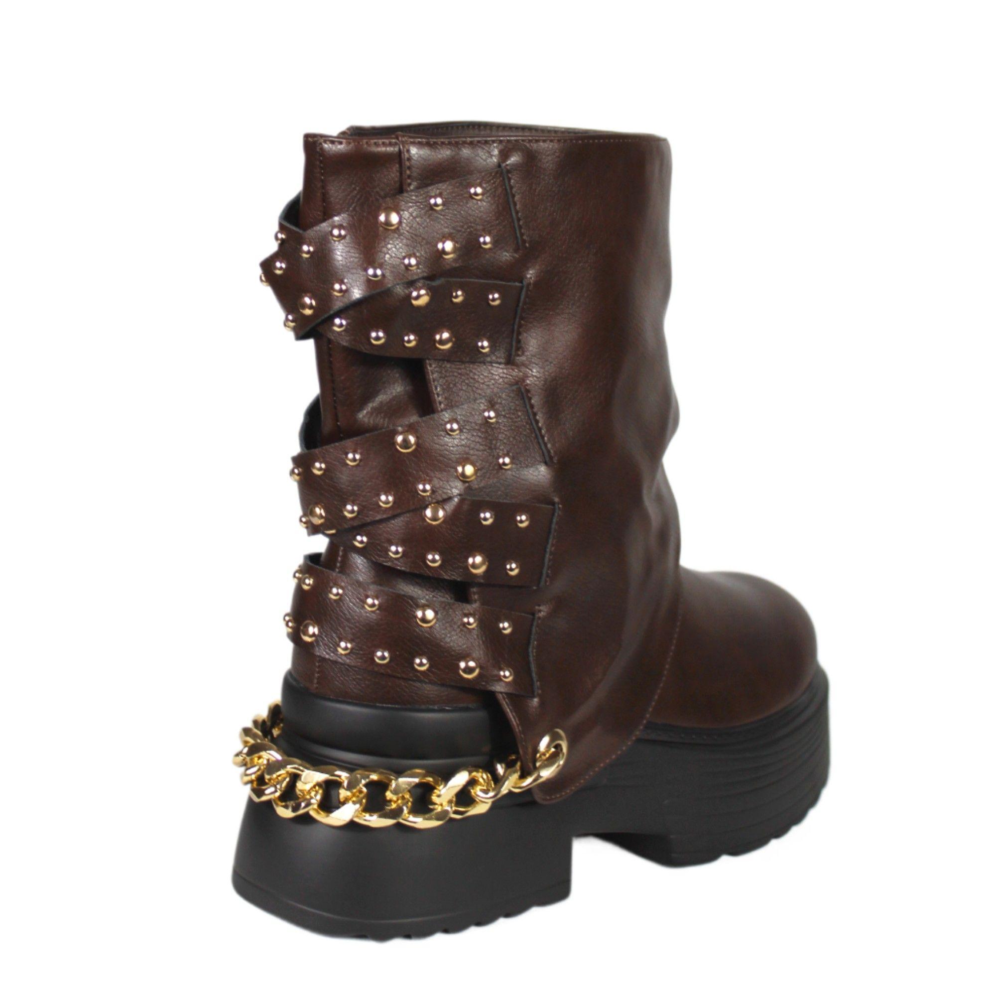Bota Mujer Biker Tachas 18 Yassne Café-3