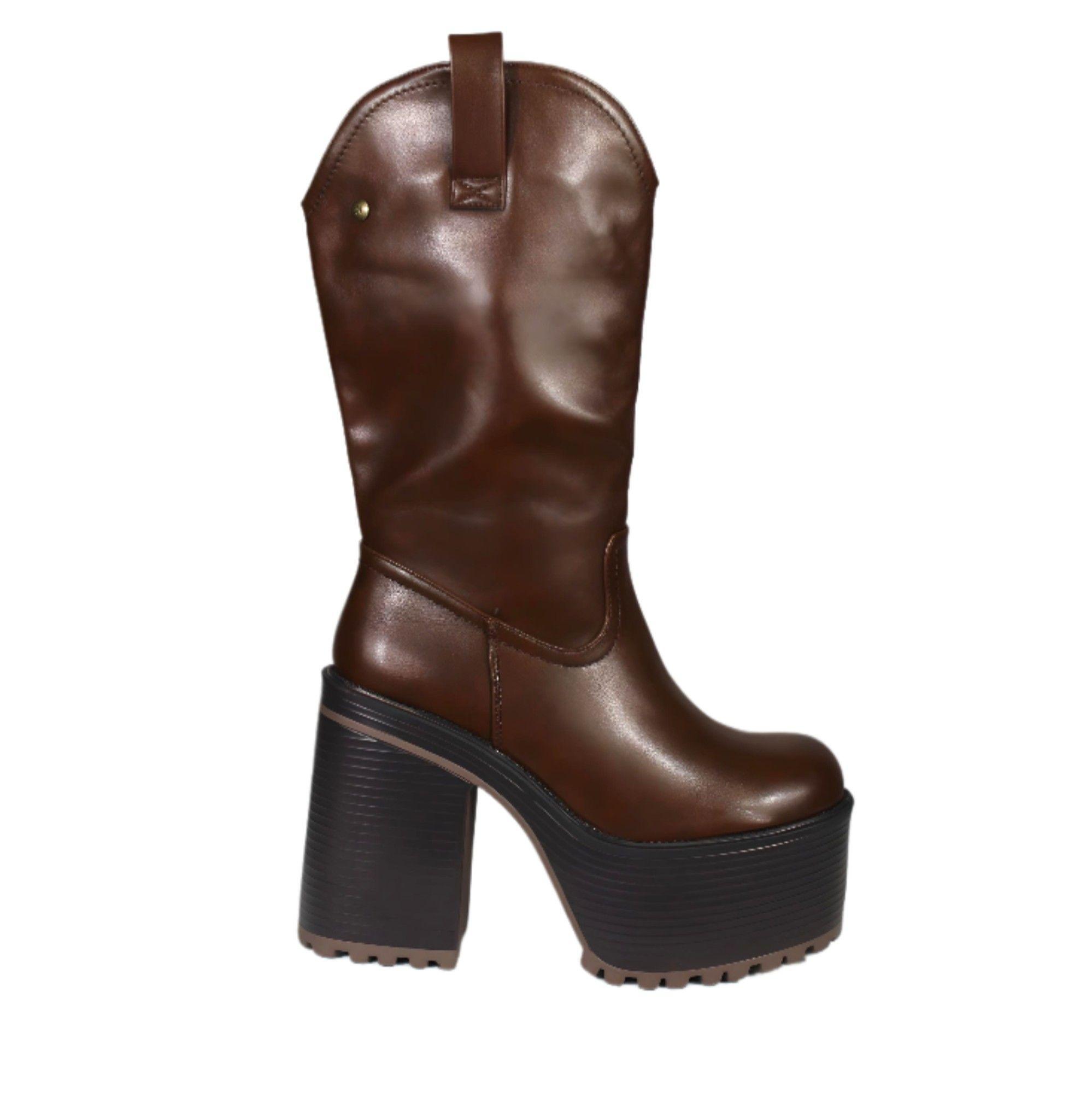 Bota Plataforma Ecocuero 95 Yassne Café-0