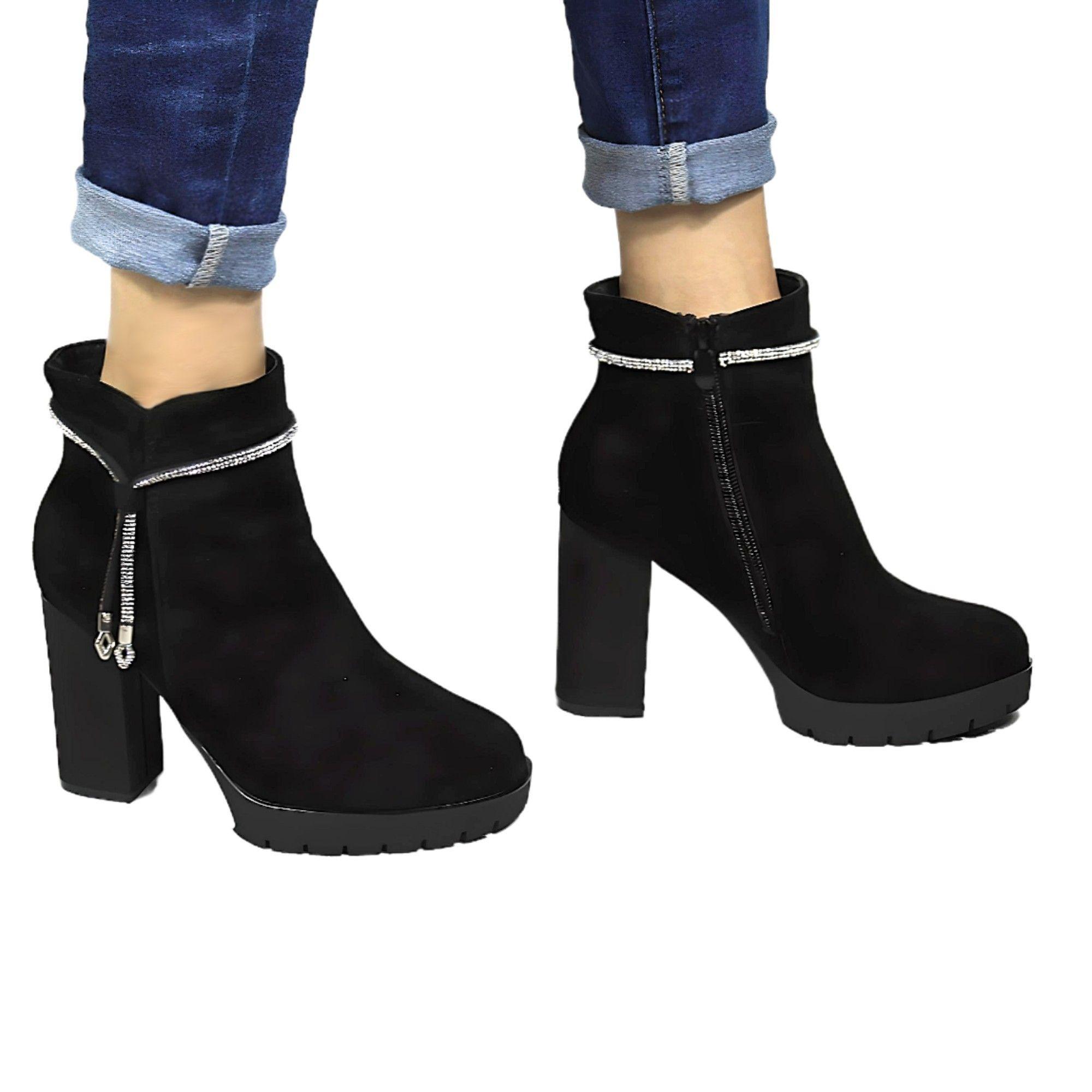 Botin Mujer Taco Alto Gamuza 08 Yassne Negro-1