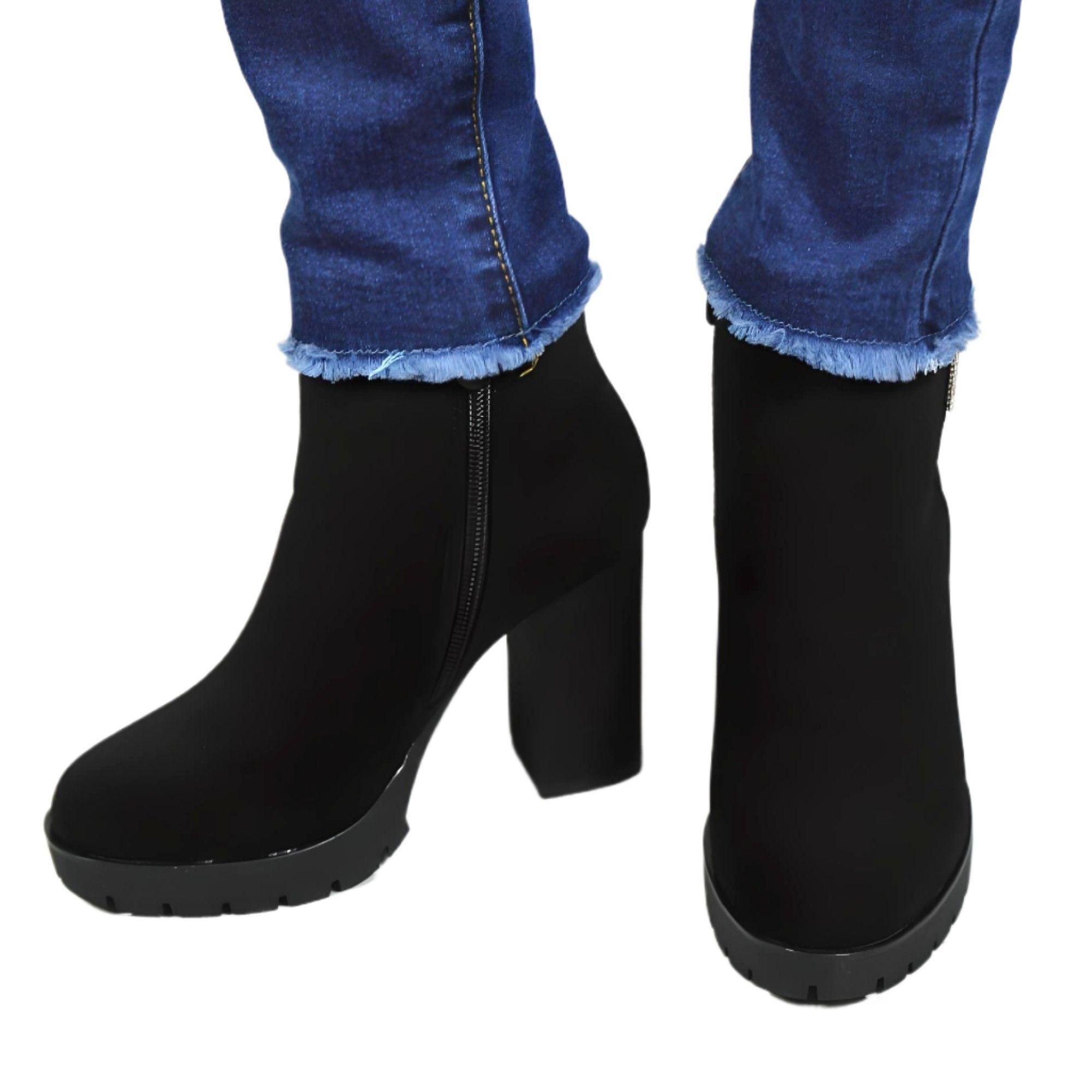 Botin Mujer Taco Alto Brillante 07 Yassne Negro-1