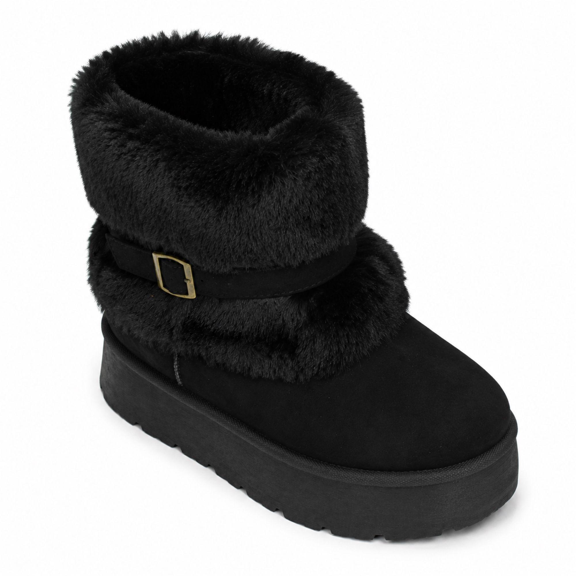 Pantubota Mujer Tendencia Negro Plataforma Gamuza-4