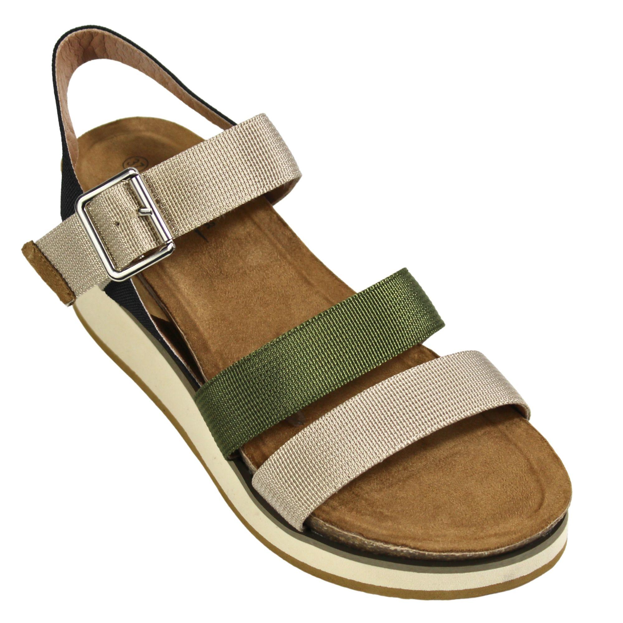 Sandalias de Mujer con Hebilla y Plataforma TGH09 Verde-1