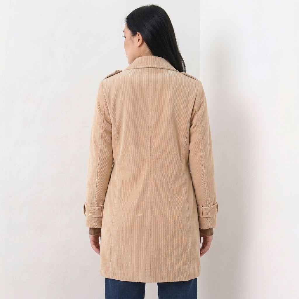 Abrigo Trench Mujer Cotelé Camel Con Botones-4