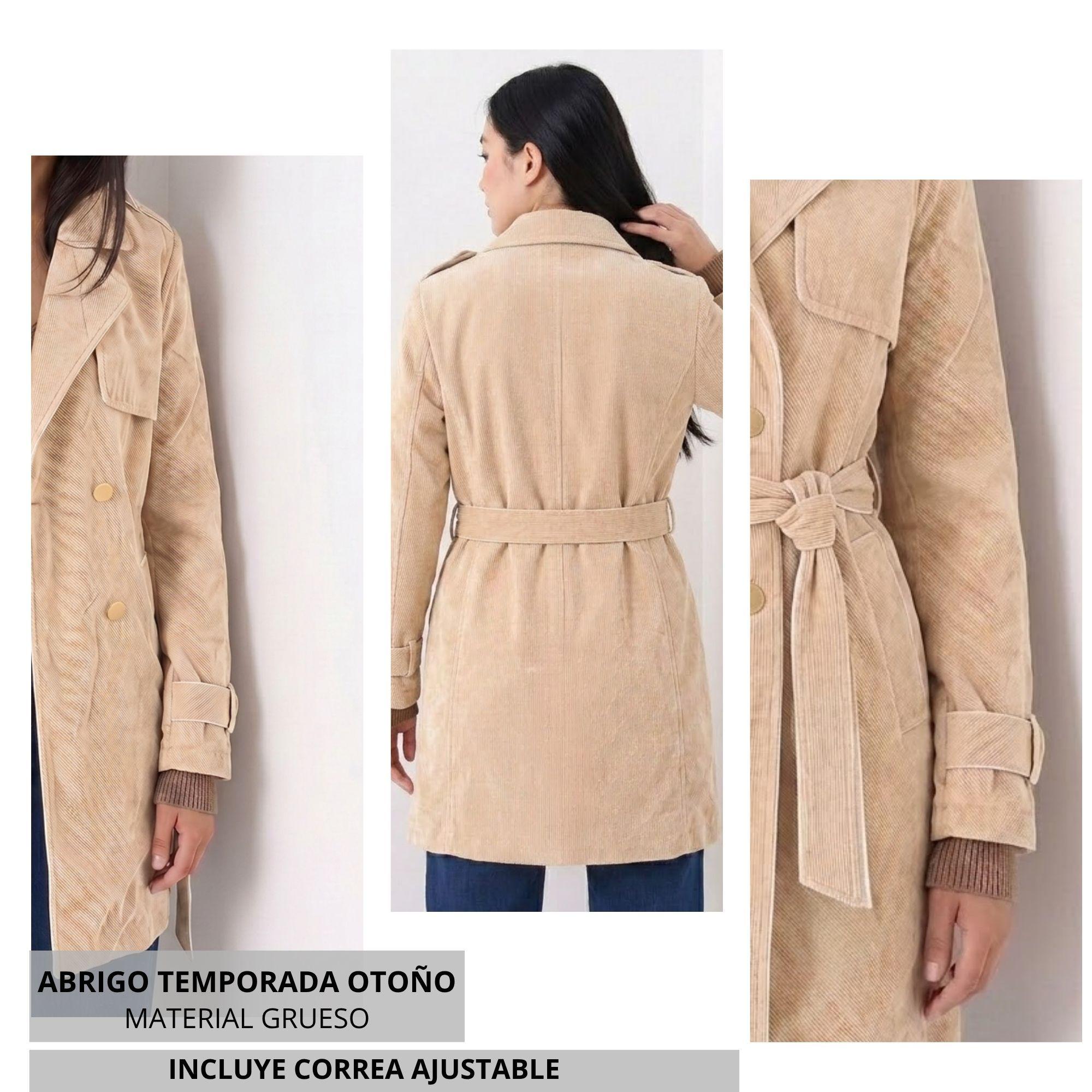 Abrigo Trench Mujer Cotelé Camel Con Botones-8