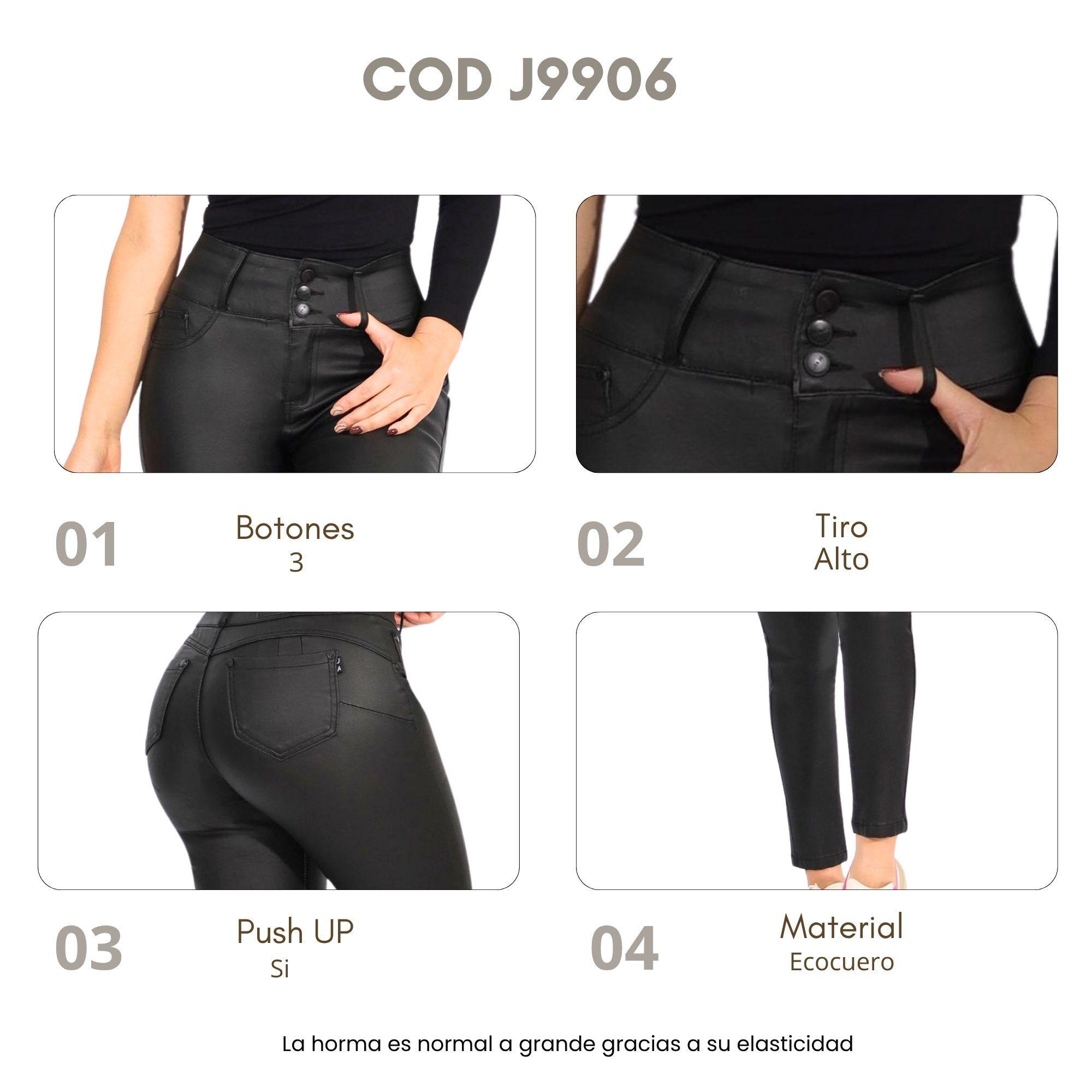 Jeans Mujer Ecocuero Negro J9906 -4