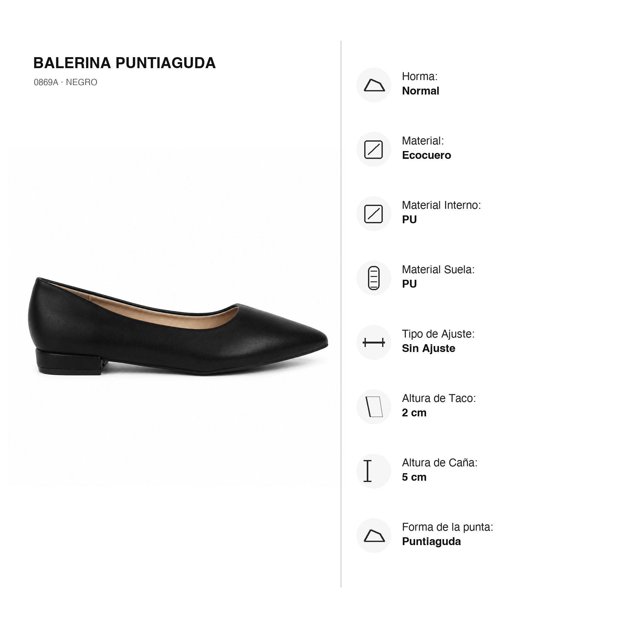 Ballerina Mujer Negra Punta Fina Ecocuero Taco Bajo 0869A-3