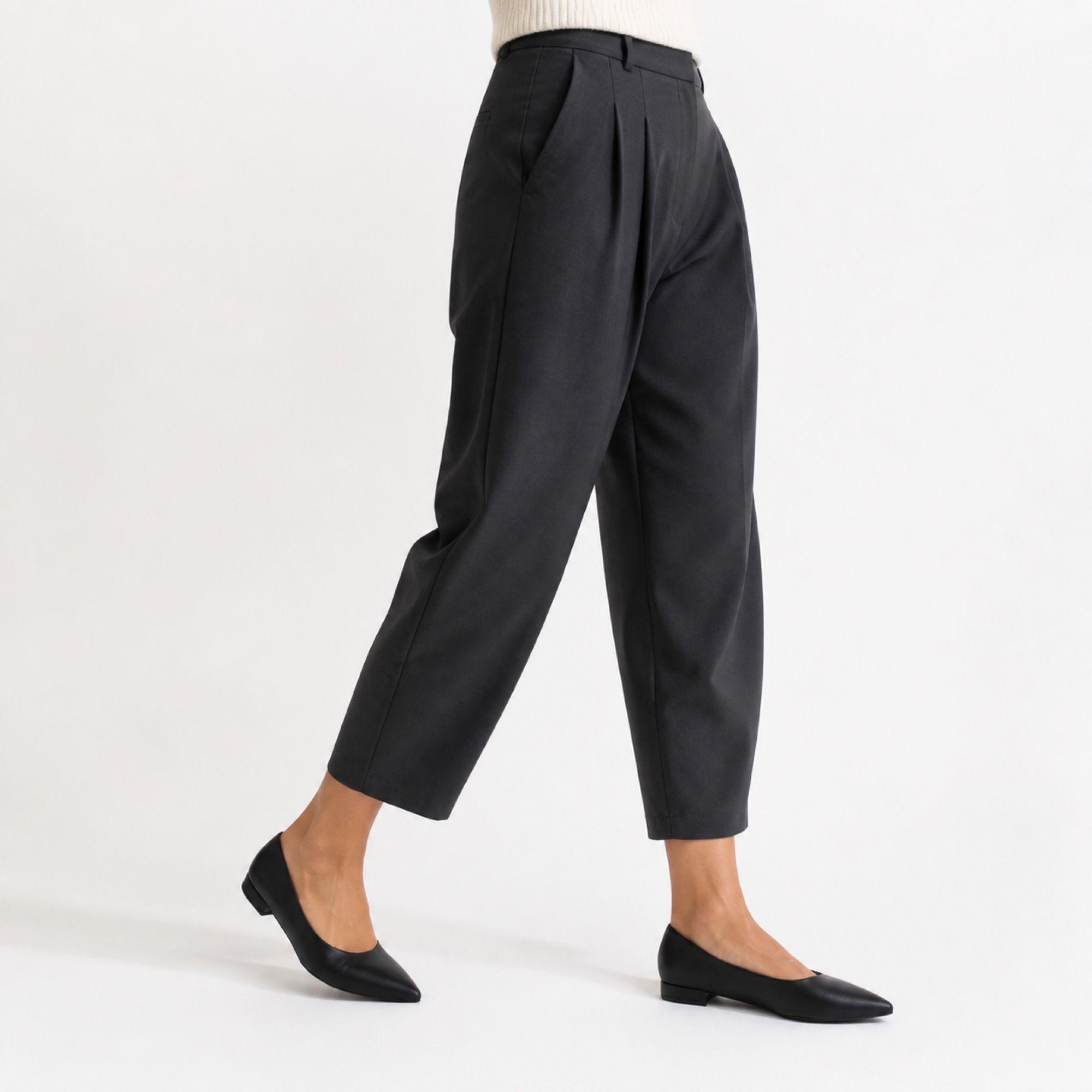 Ballerina Mujer Negra Punta Fina Ecocuero Taco Bajo 0869A-4