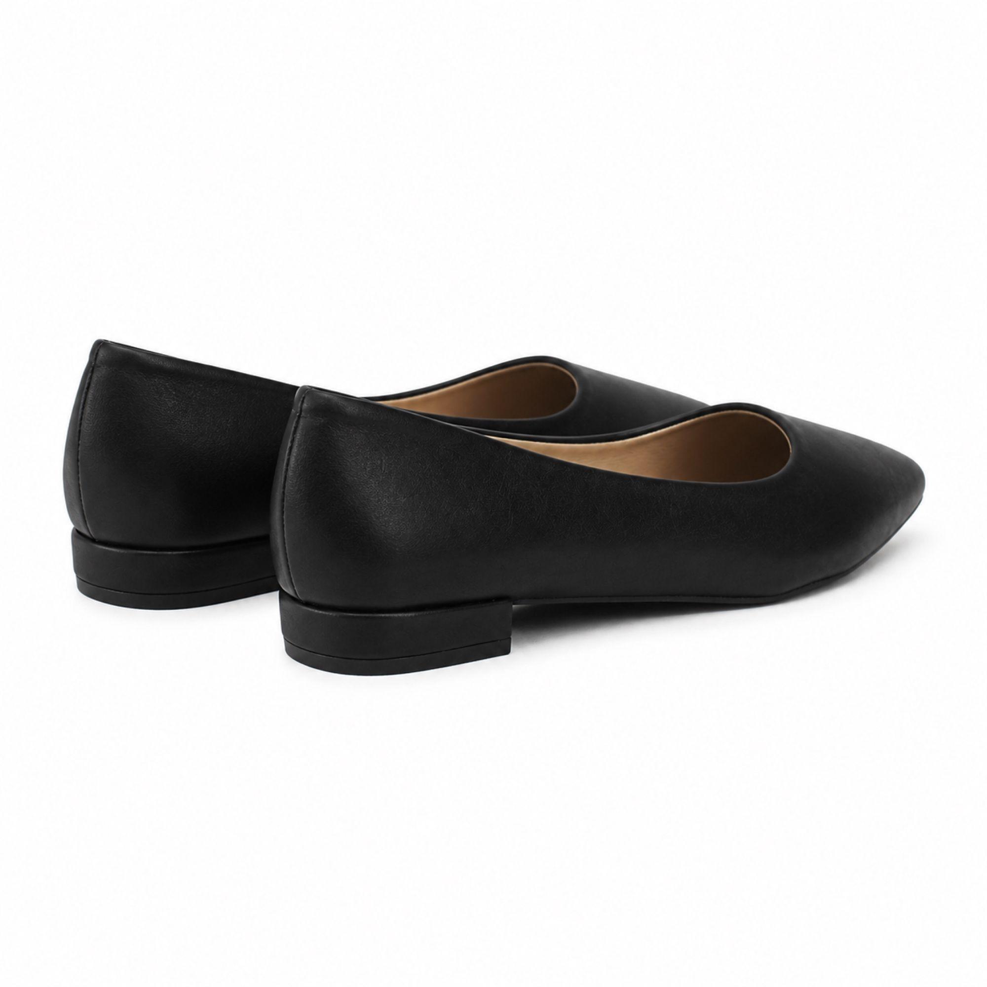 Ballerina Mujer Negra Punta Fina Ecocuero Taco Bajo 0869A-5