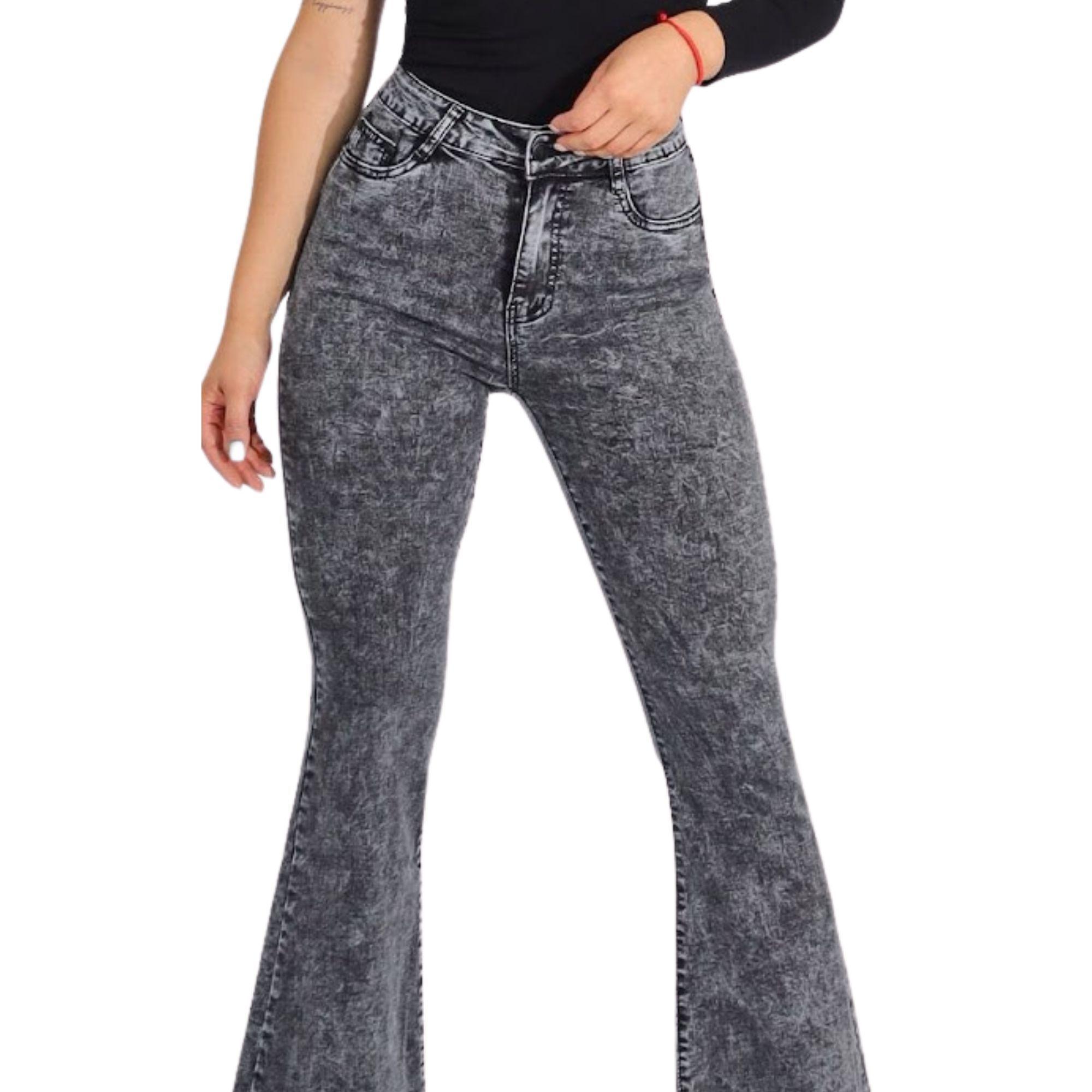 Jeans Flare Gris Mujer-4