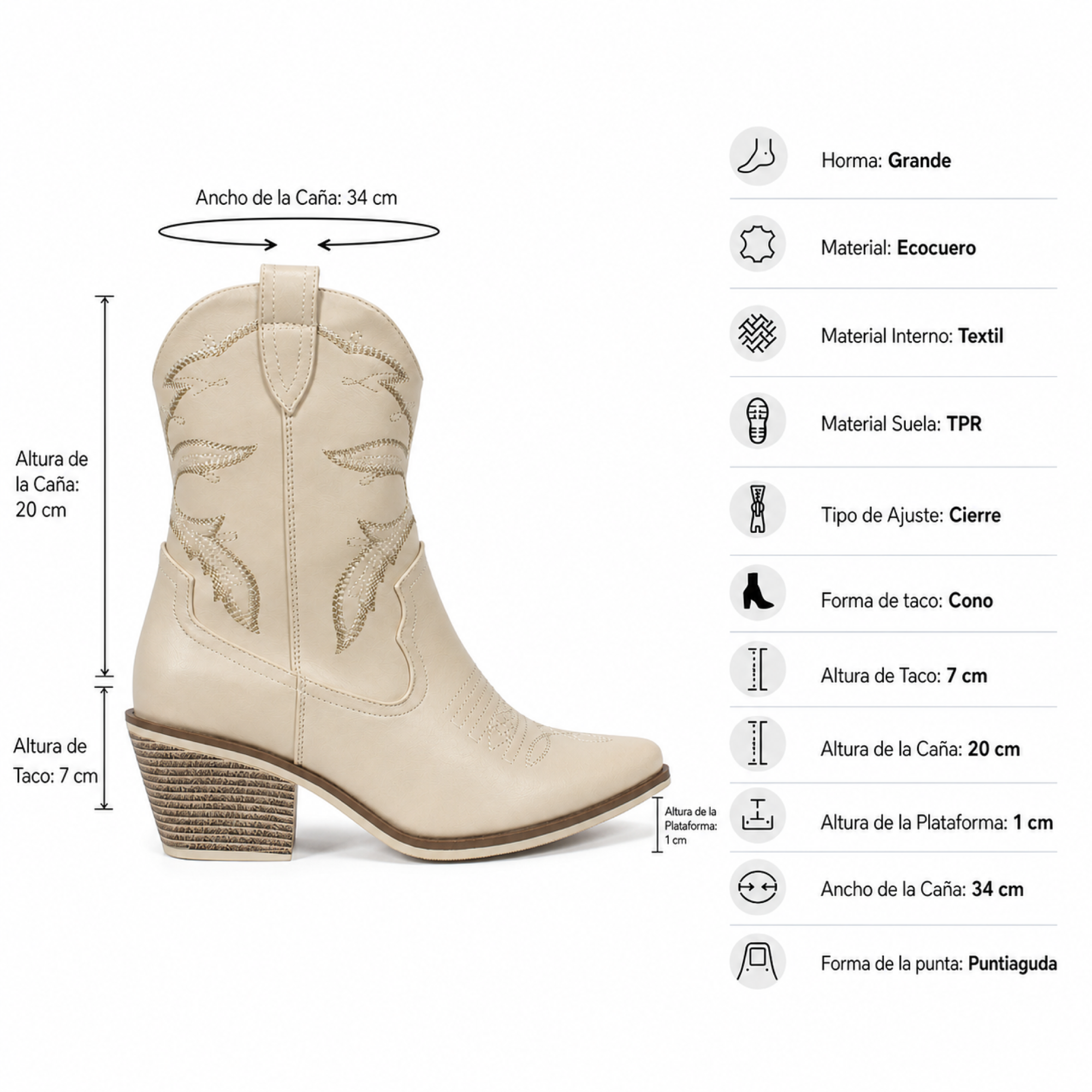 Botin Vaquero Mujer Texano Taco Cono-4