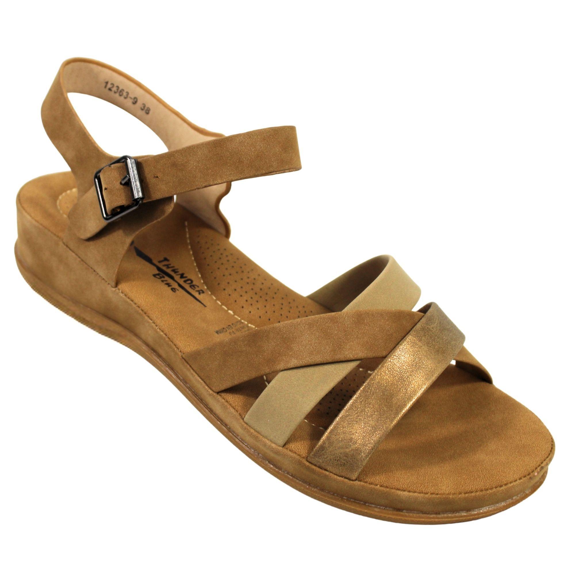 Sandalias Baja Mujer con Hebilla para Verano 12363 Café-1