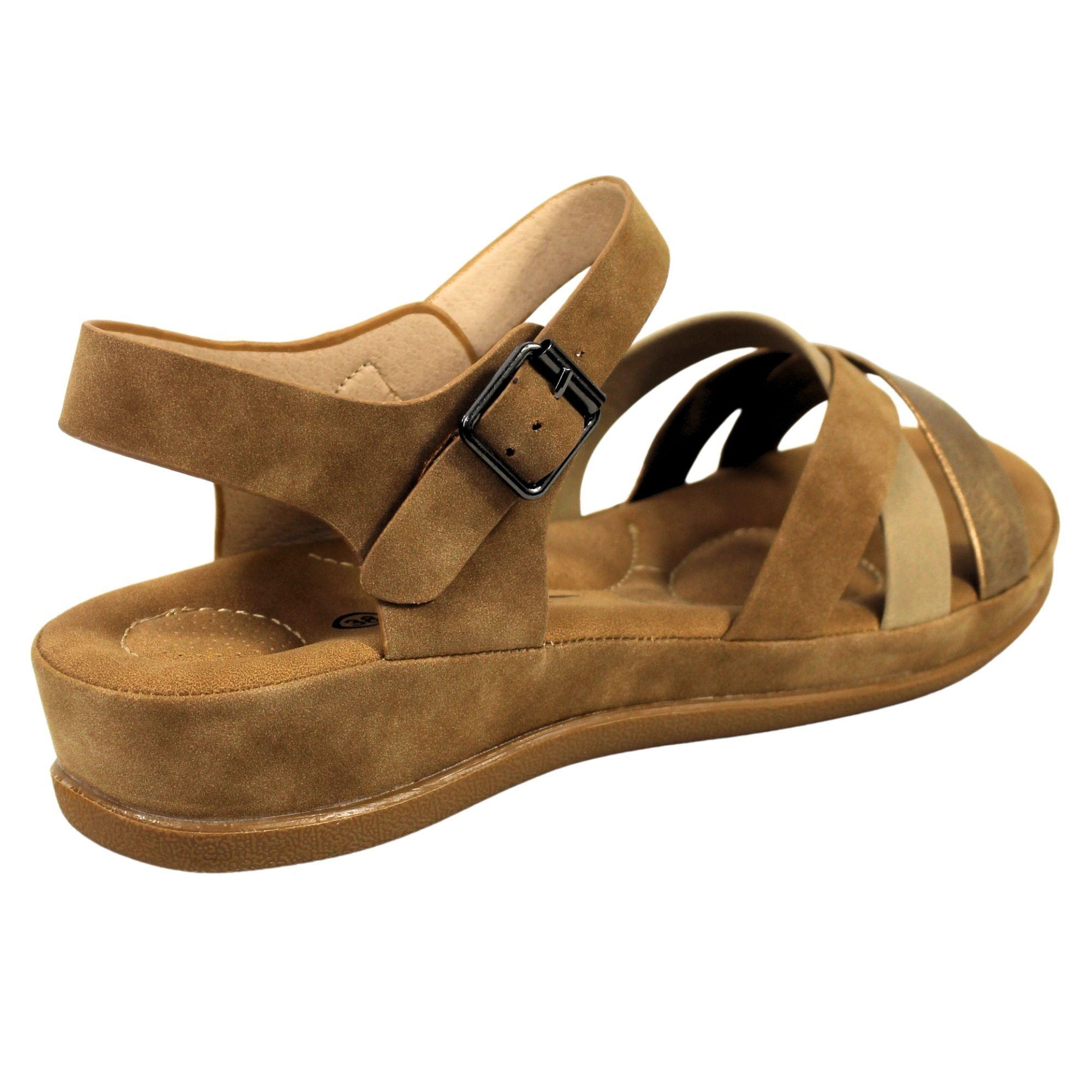 Sandalias Baja Mujer con Hebilla para Verano 12363 Café-3