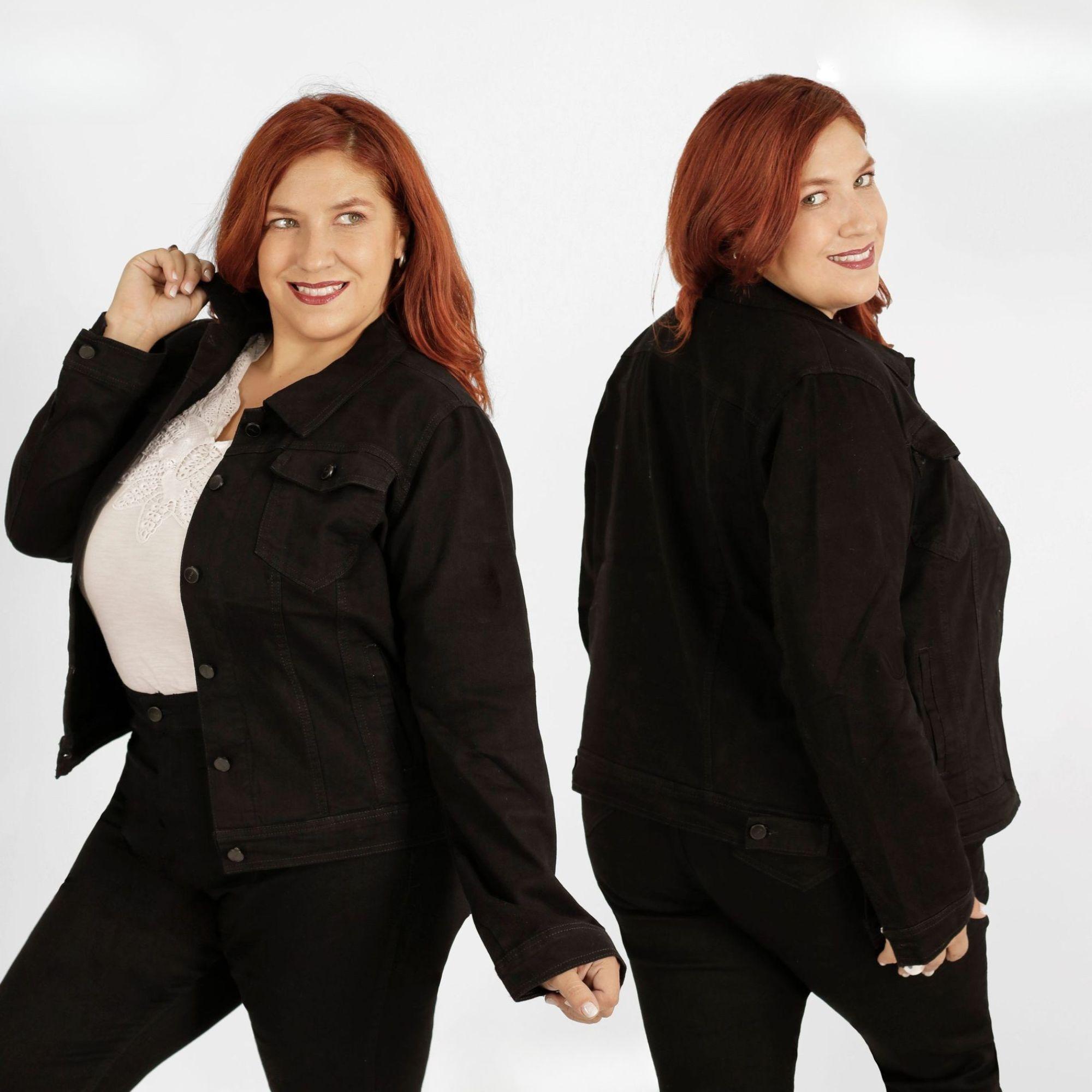 Chaqueta Mujer Talla Grande Mezclilla Negra J122-1