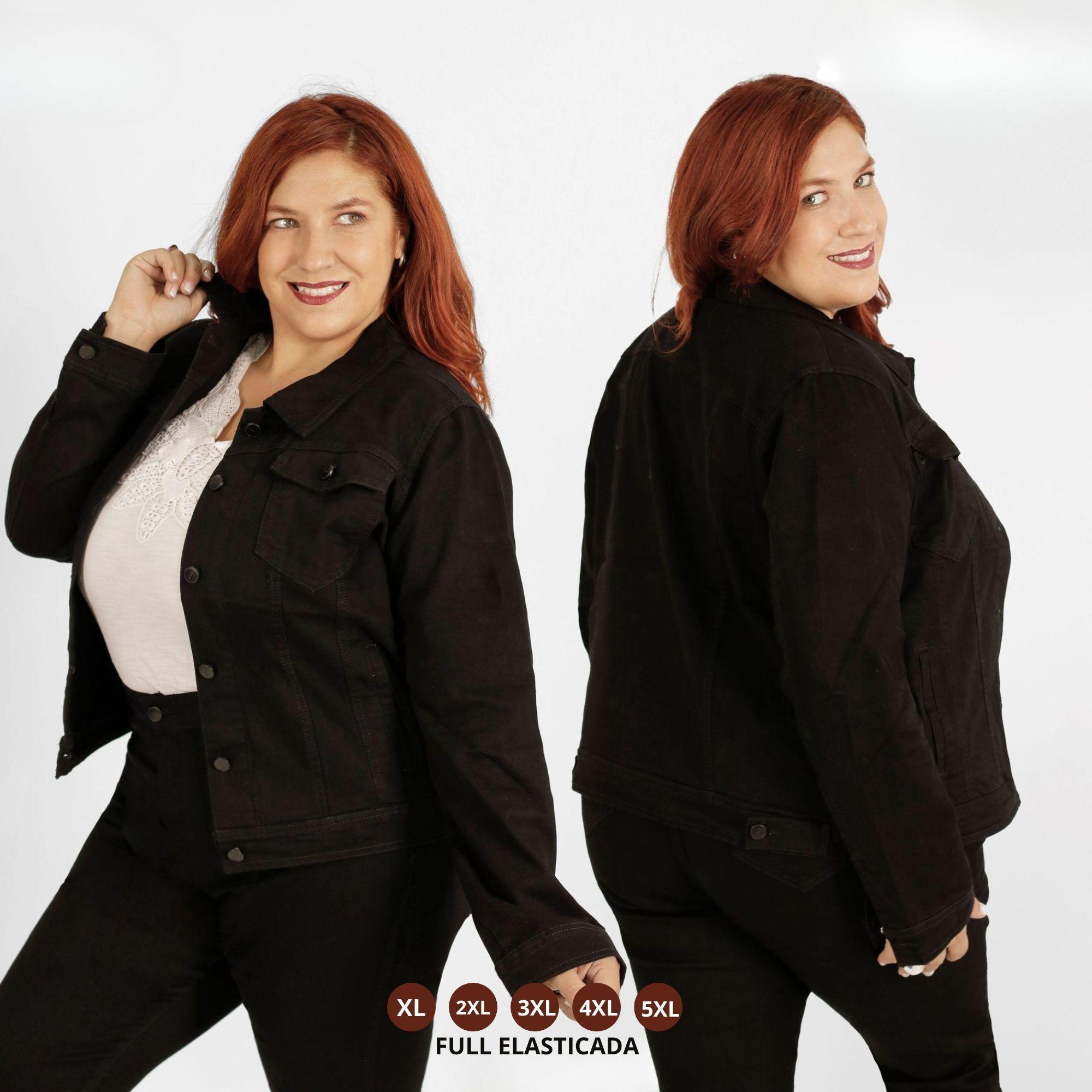 Chaqueta Mujer Talla Grande Mezclilla Negra J122-3