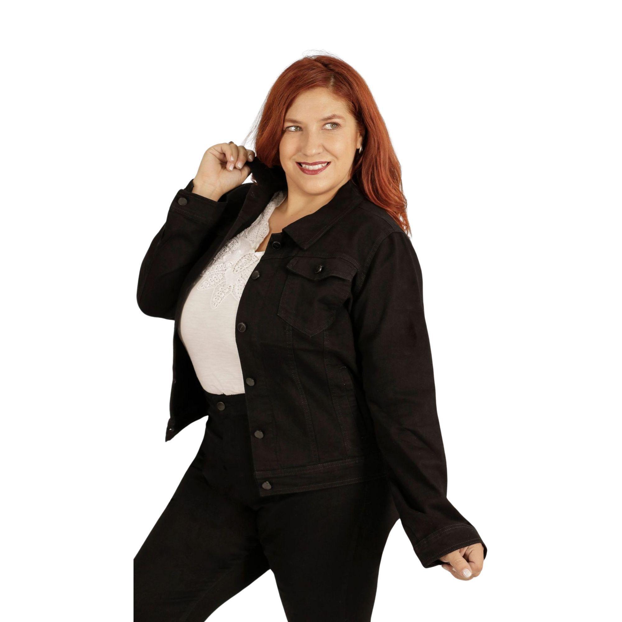 Chaqueta Mujer Talla Grande Mezclilla Negra J122-4