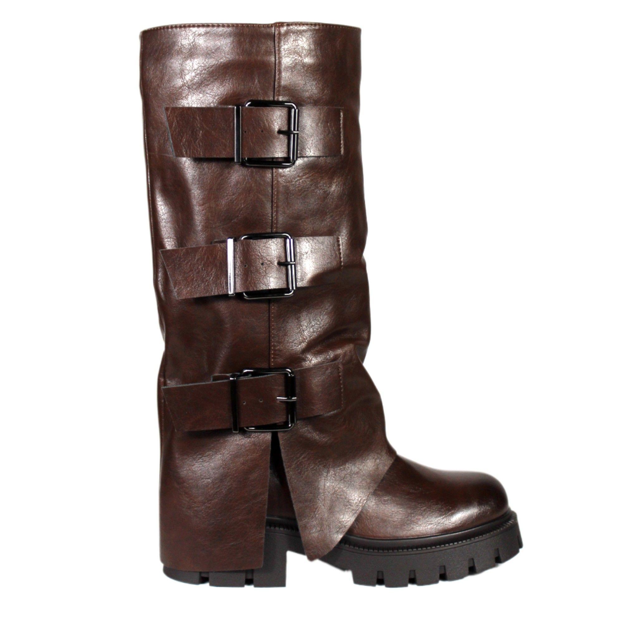 Bota Alta Hebilla Mujer 25 Yassne Café-0