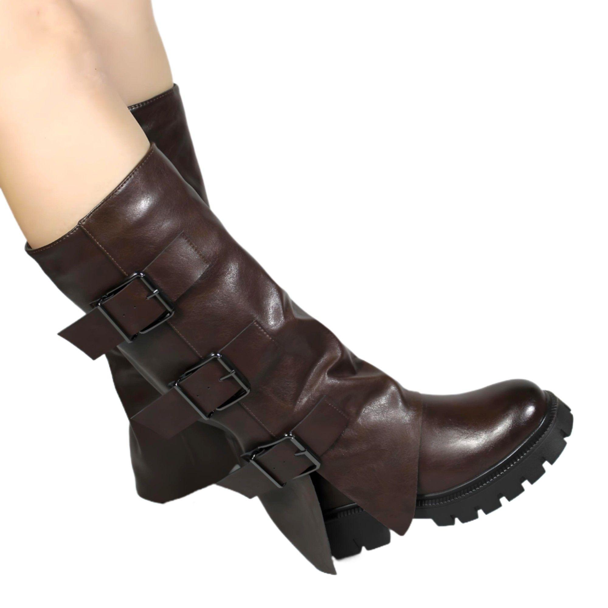 Bota Alta Hebilla Mujer 25 Yassne Café-1