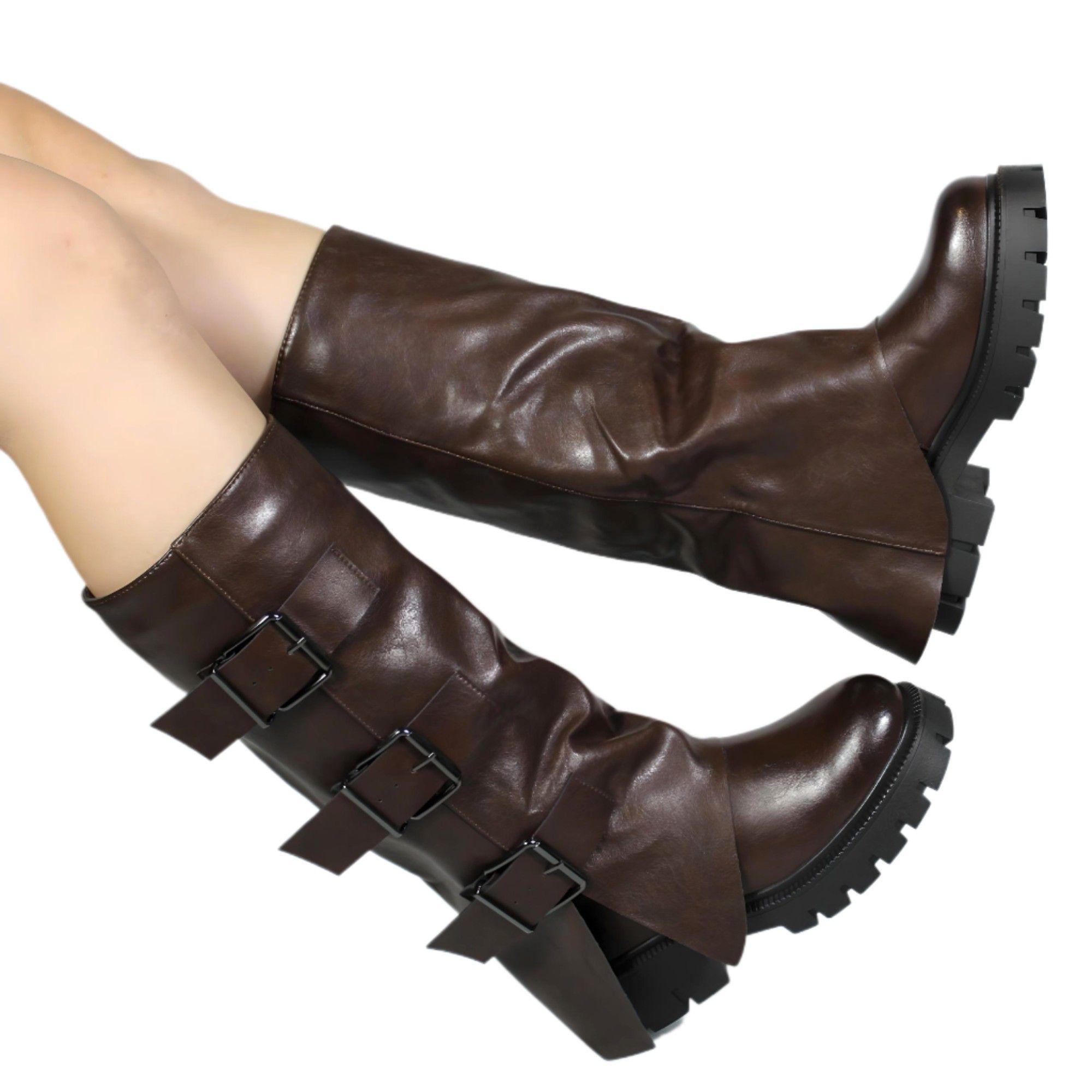 Bota Alta Hebilla Mujer 25 Yassne Café-2