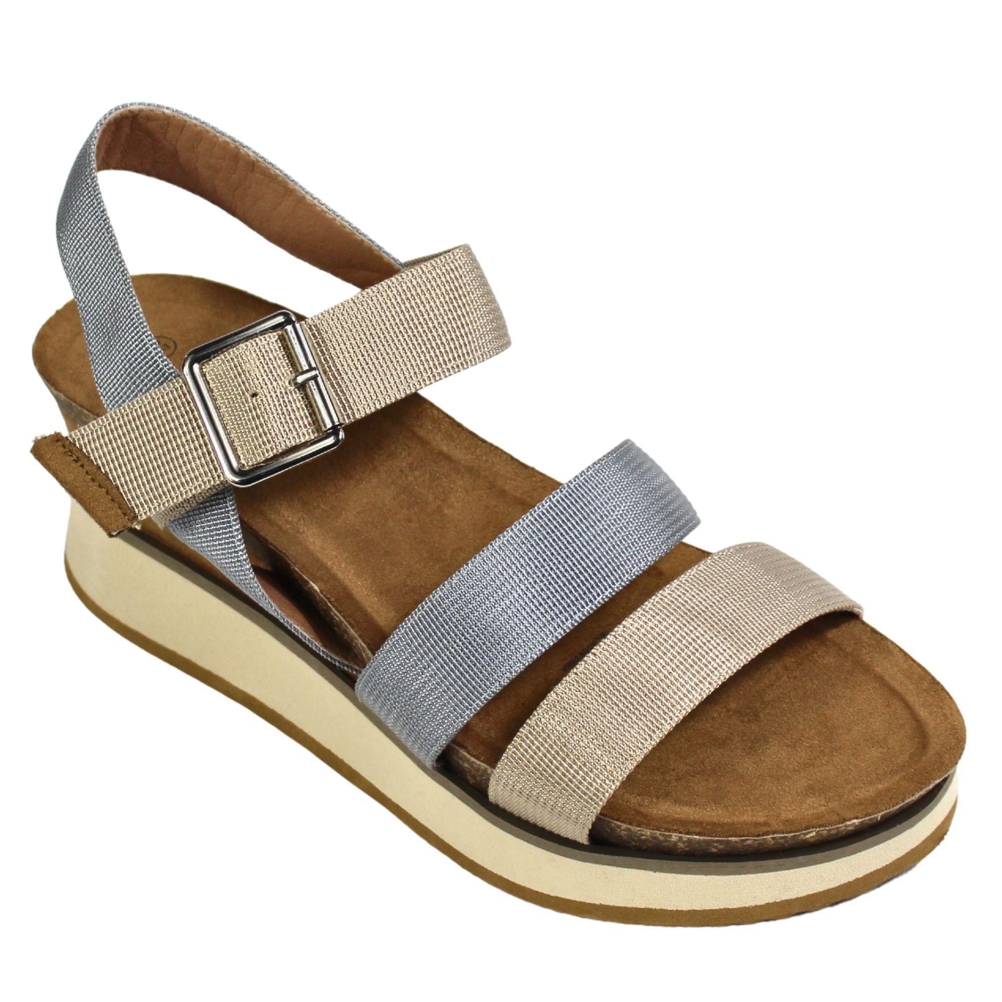Sandalias de Mujer con Hebilla y Plataforma TGH09 Beige-1