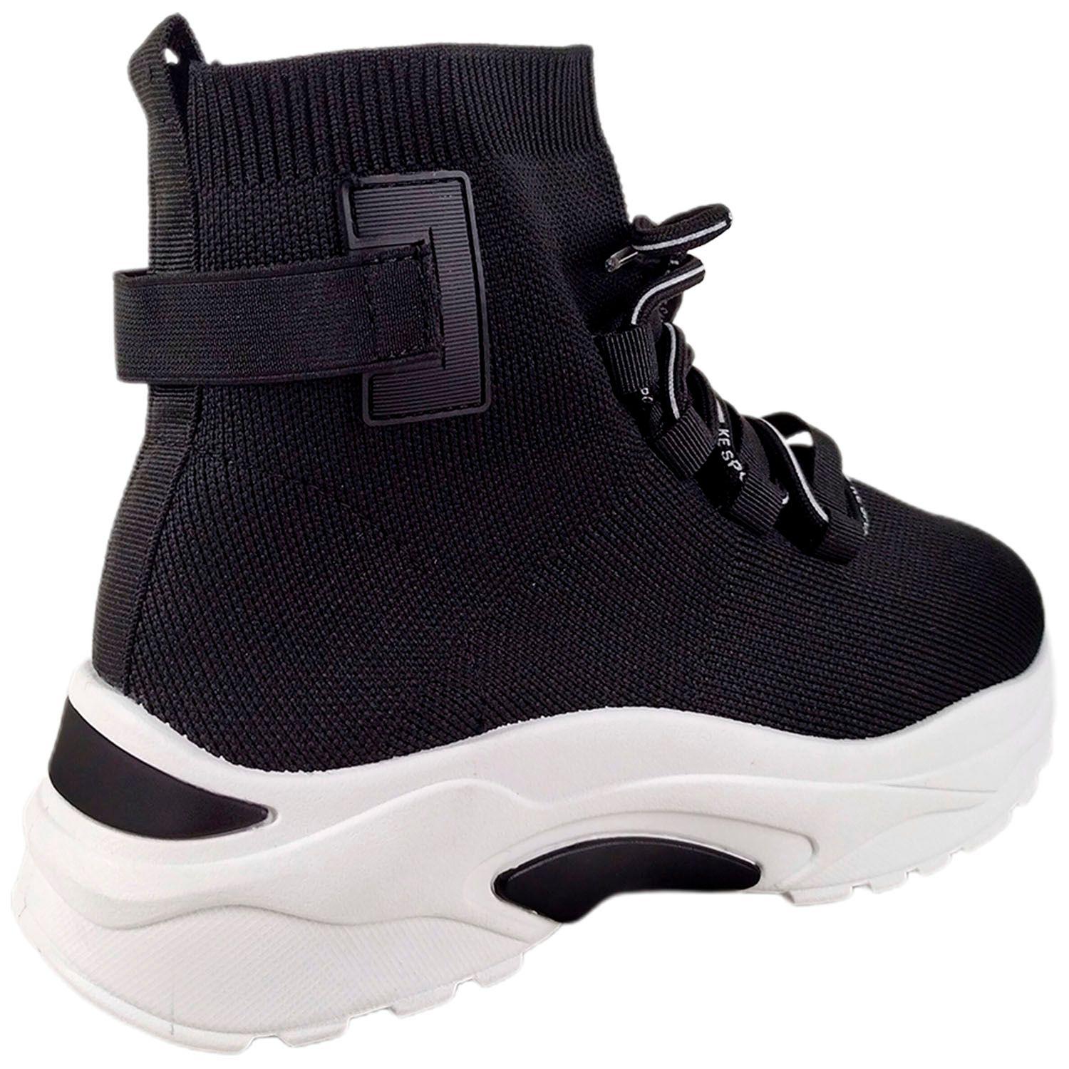 Zapatilla Urbana Caña Alta de Mujer Con Plataforma Negro-4