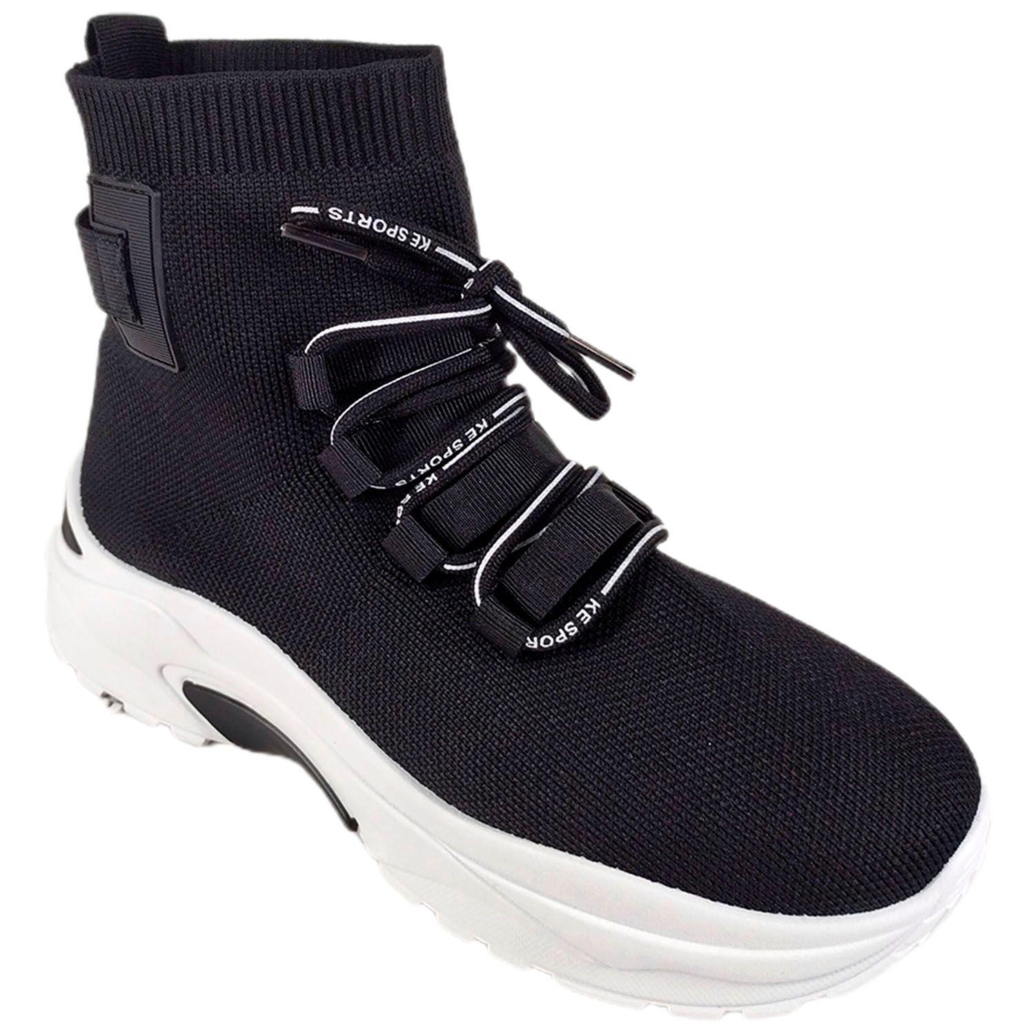 Zapatilla Urbana Caña Alta de Mujer Con Plataforma Negro-1