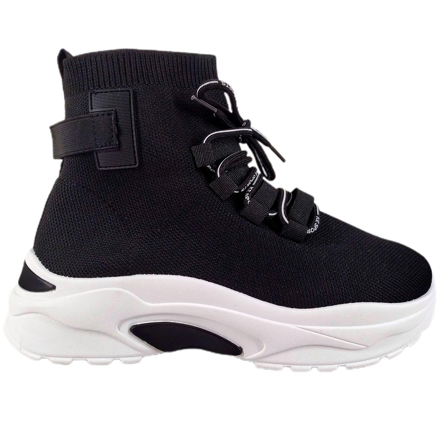 Zapatilla Urbana Caña Alta de Mujer Con Plataforma Negro-0