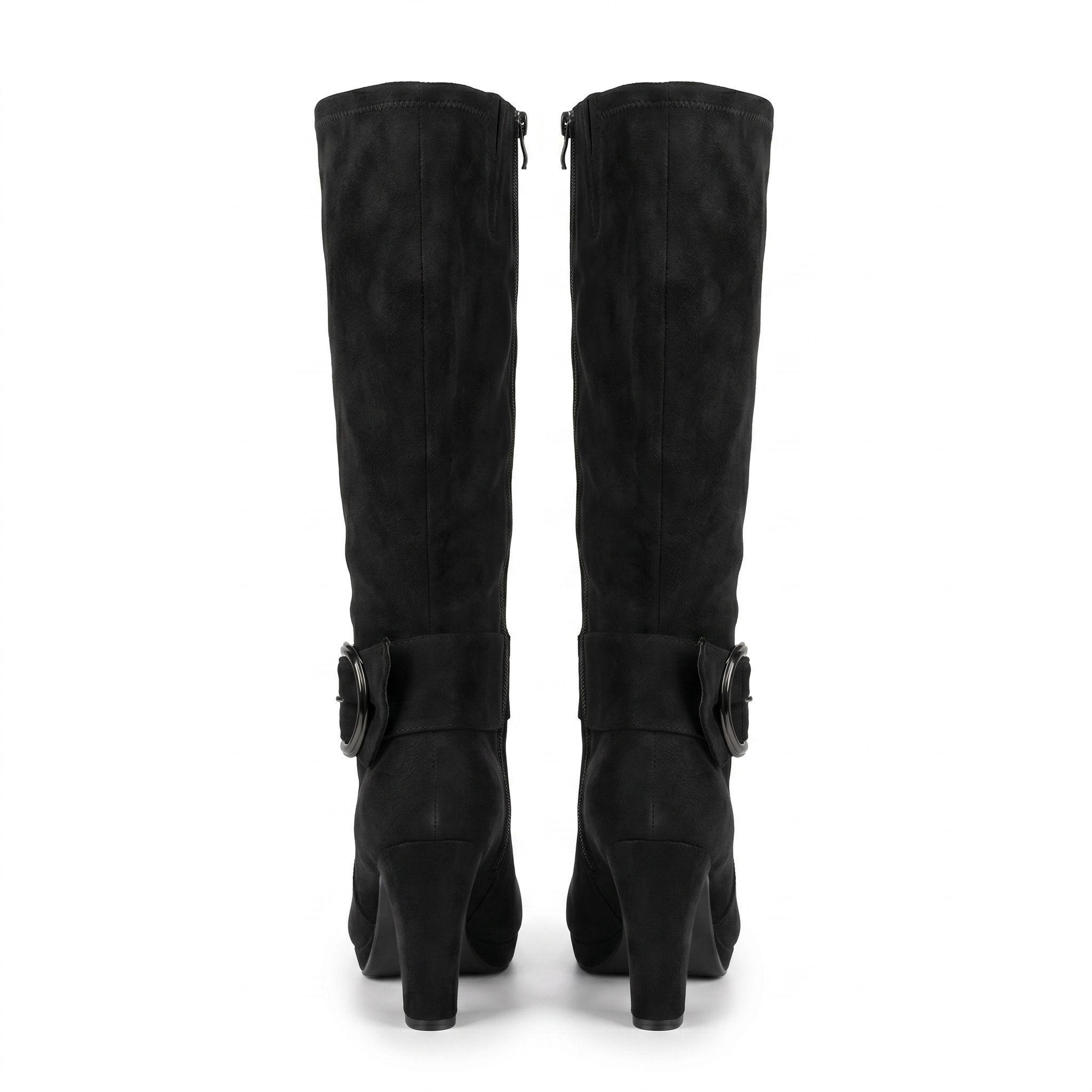 Bota Larga Mujer Gamuza Taco Grueso Plataforma Hebilla-4