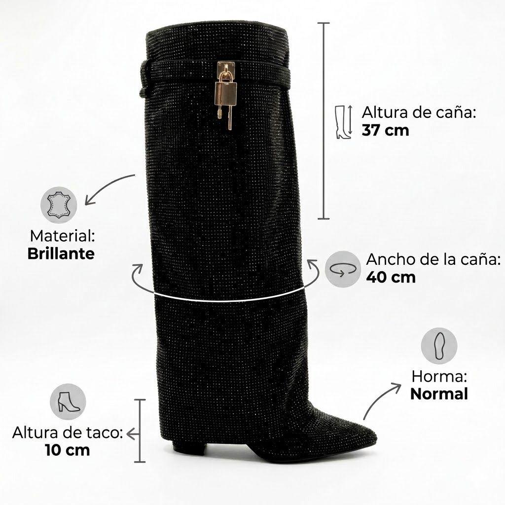 Bota Brillante Taco Cuadrado Mujer-4