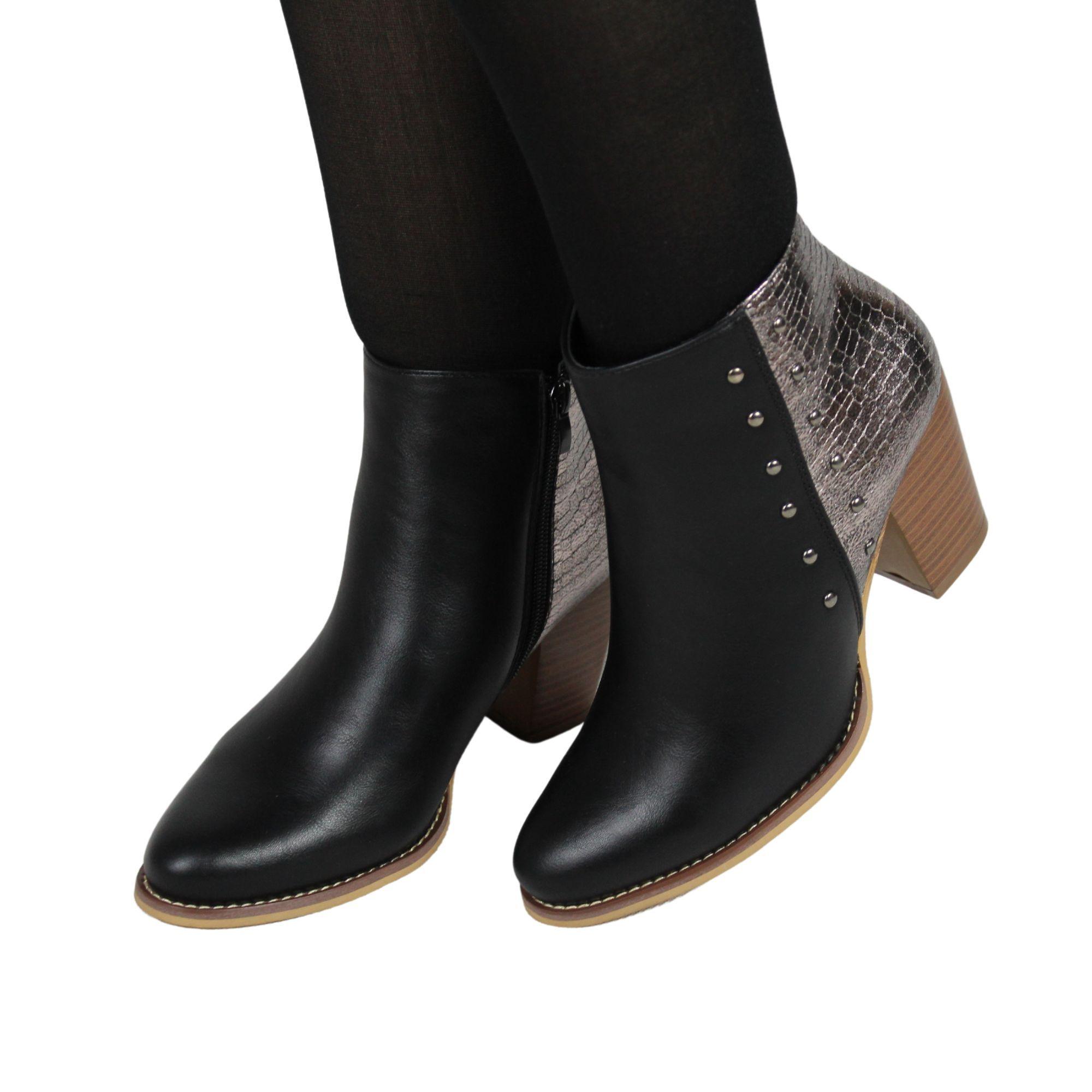 Botin Mujer Negro Texturizado 12 Yassne Negro-2