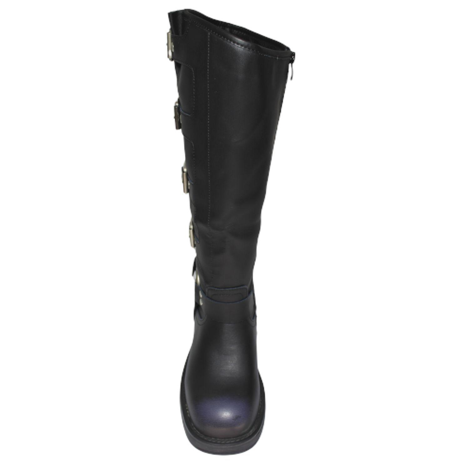 Botas de tacón medio hasta la rodilla para mujer con plataforma y hebilla Yassne-2