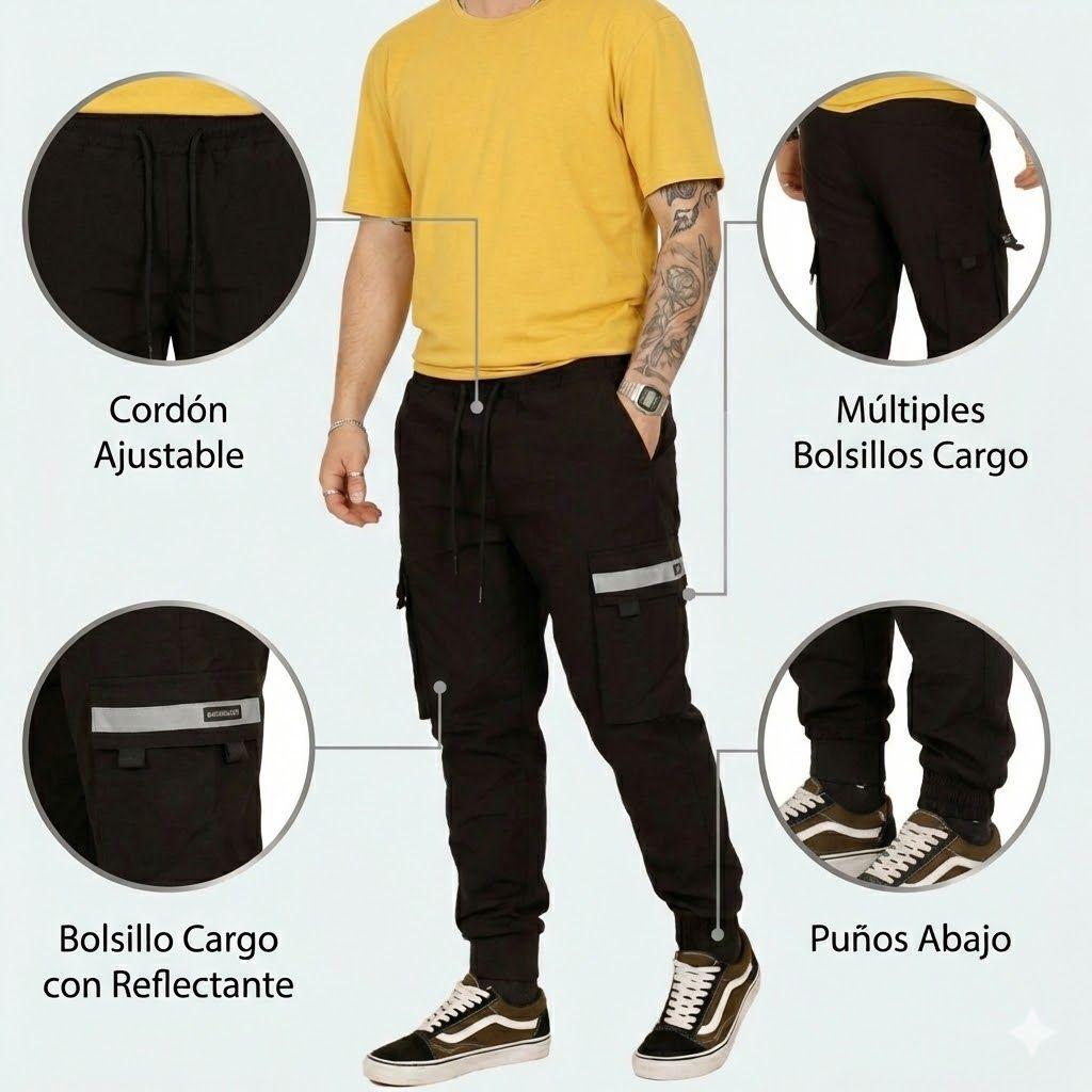 Pantalón Cargo Negro de Hombre -5