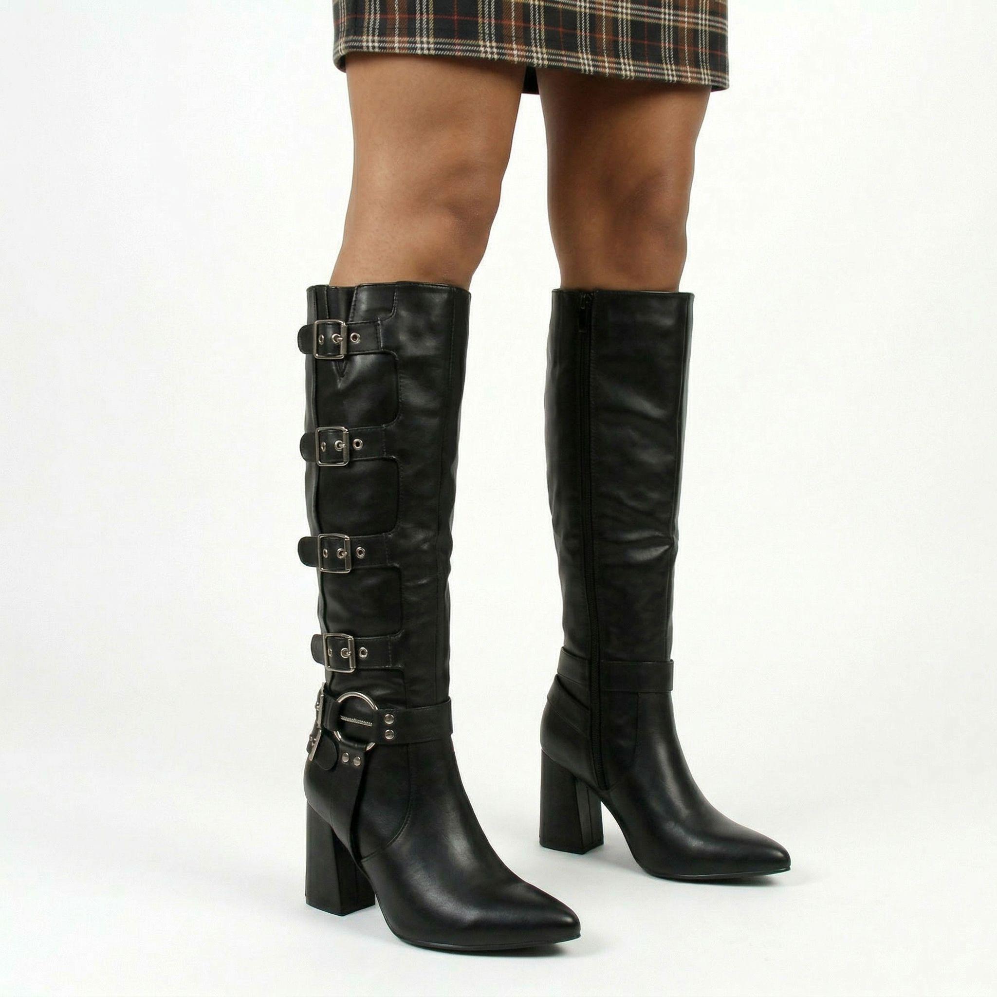 Bota Mujer Biker Taco Cuadrado Caña Alta 5Y43-2