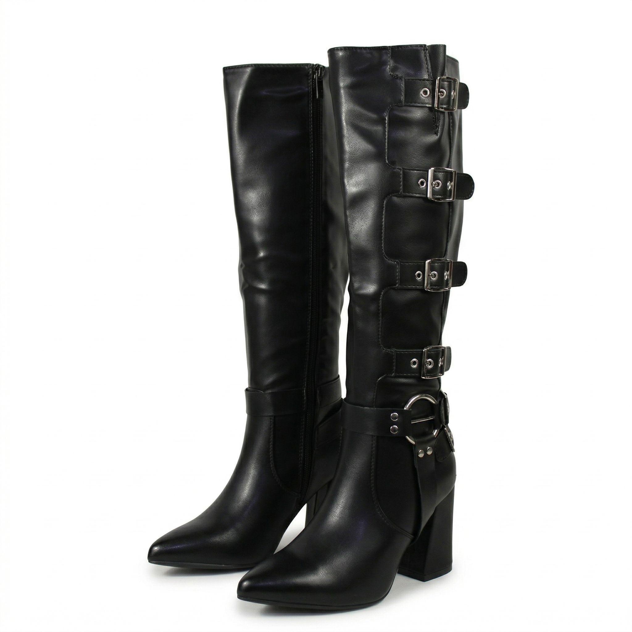 Bota Mujer Biker Taco Cuadrado Caña Alta 5Y43-3