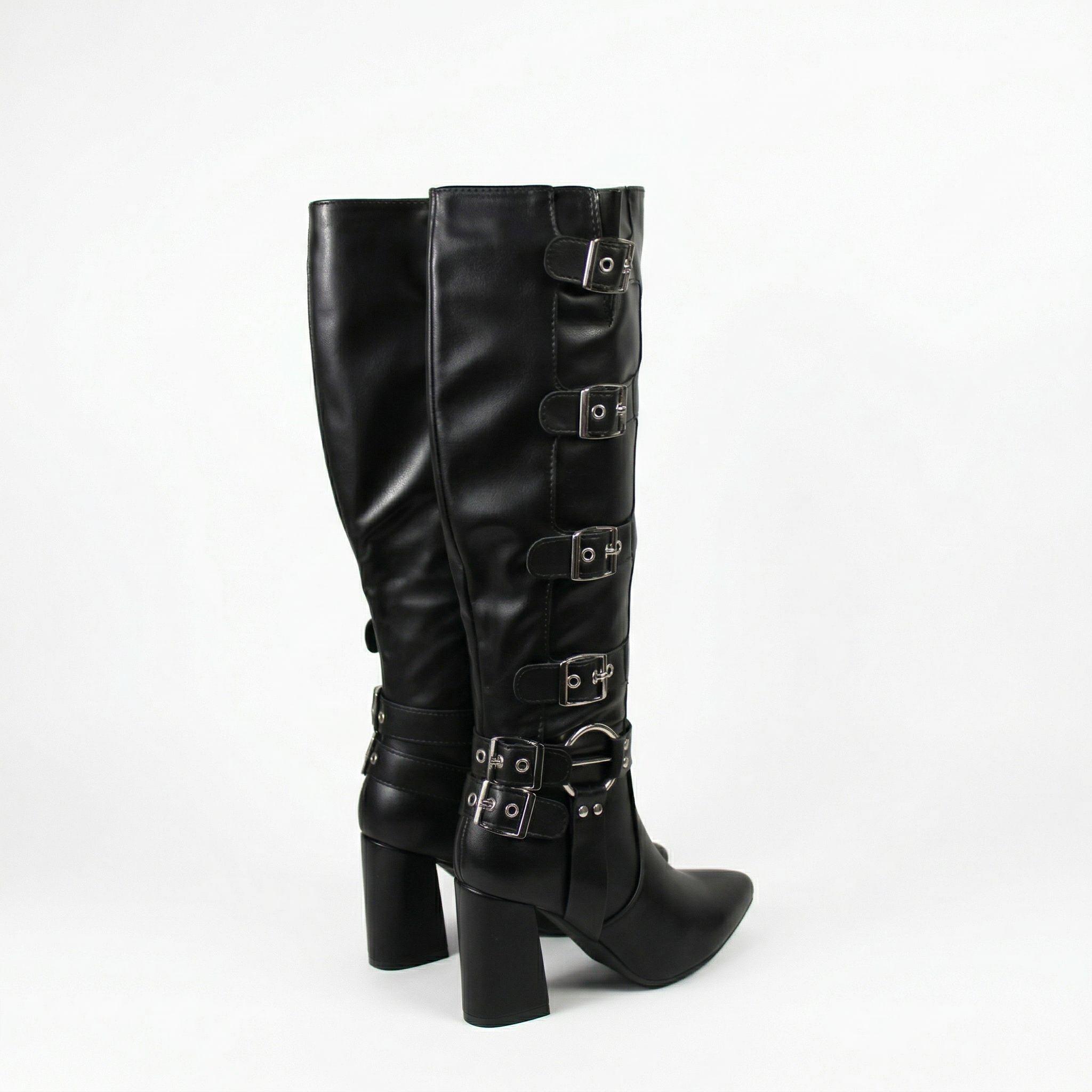 Bota Mujer Biker Taco Cuadrado Caña Alta 5Y43-5