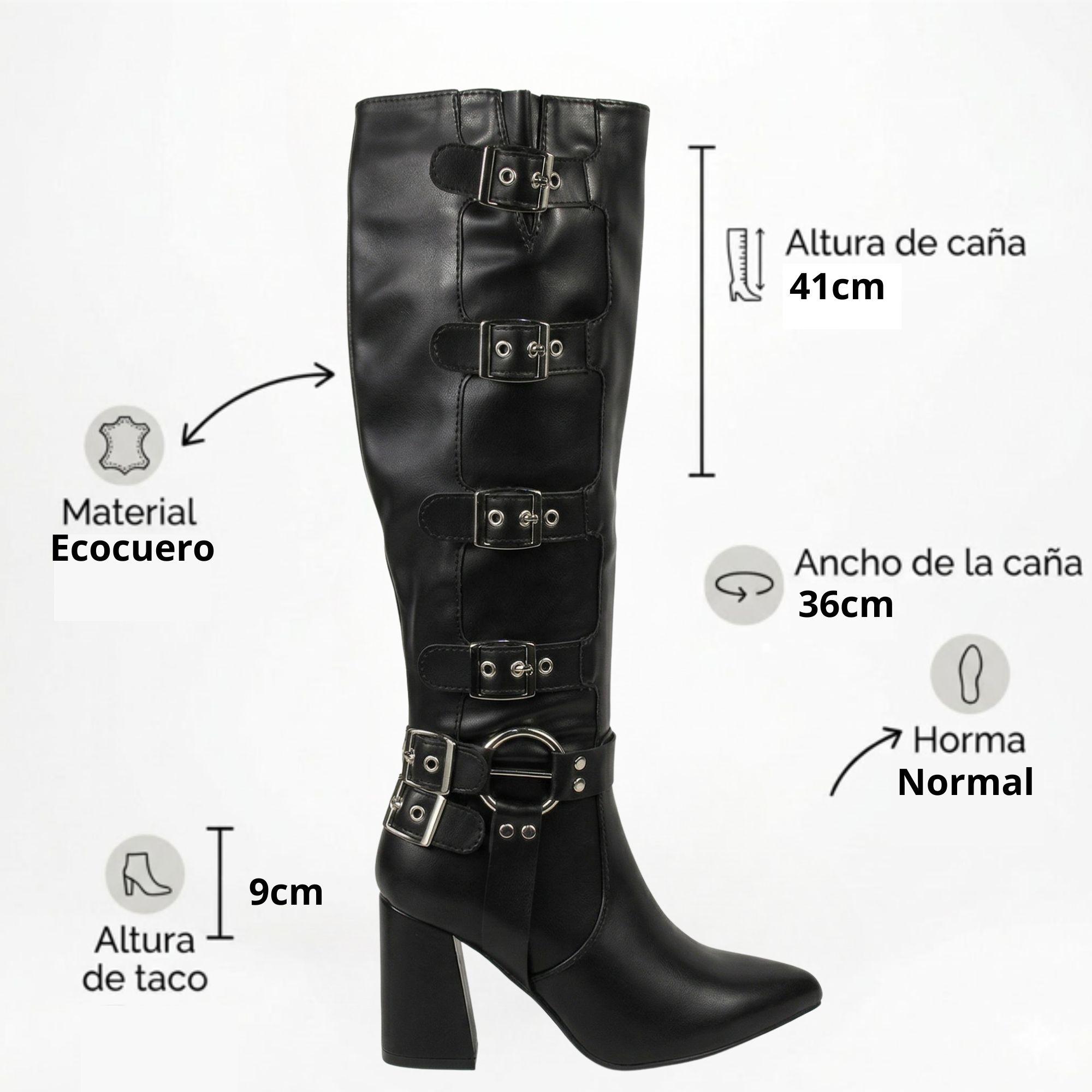 Bota Mujer Biker Taco Cuadrado Caña Alta 5Y43-7
