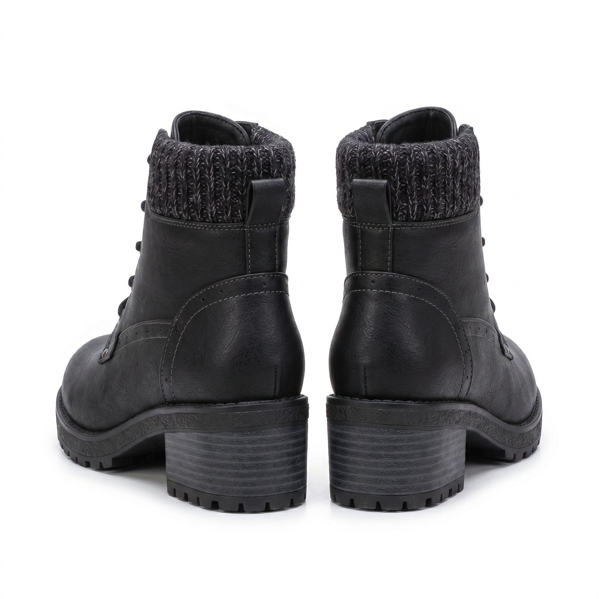 Botín Mujer Negro Cordones Suela Track Detalle Tejido-6